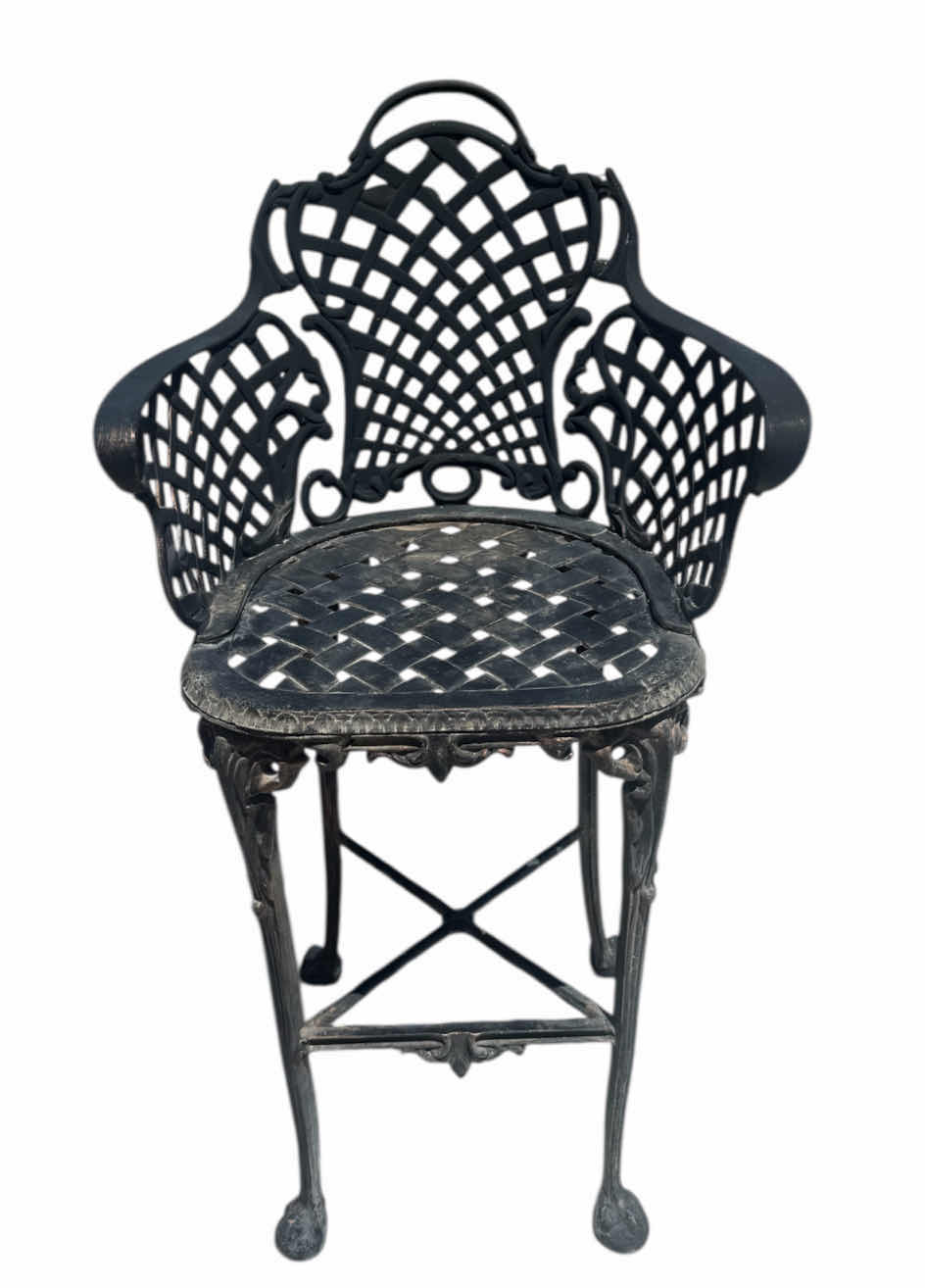 Photo 1 of 45
OUTDOOR BASKETWEAVE BAR STOOL, IRON, BLACK
17” X  17” X H41”