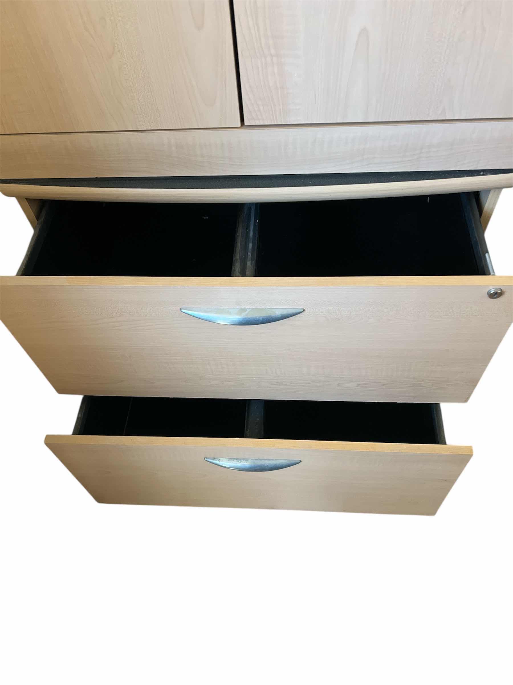 Photo 1 of 2 DOOR/2 DRAWER LOCKING CABINET WITH KEY -  LIGHT WOOD TONE