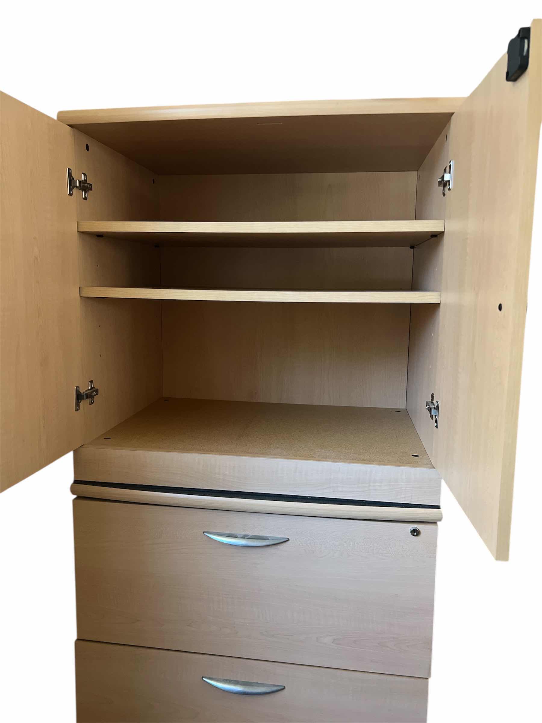 Photo 1 of 2 DOOR/2 DRAWER LOCKING CABINET WITH KEY -  LIGHT WOOD TONE