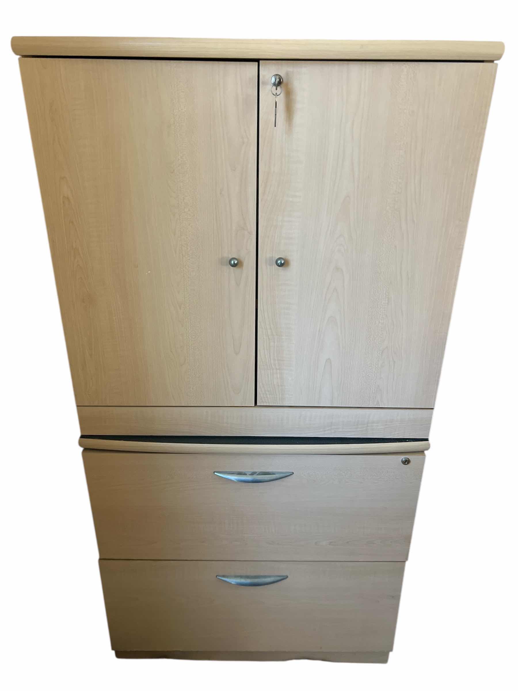 Photo 1 of 2 DOOR/2 DRAWER LOCKING CABINET WITH KEY -  LIGHT WOOD TONE