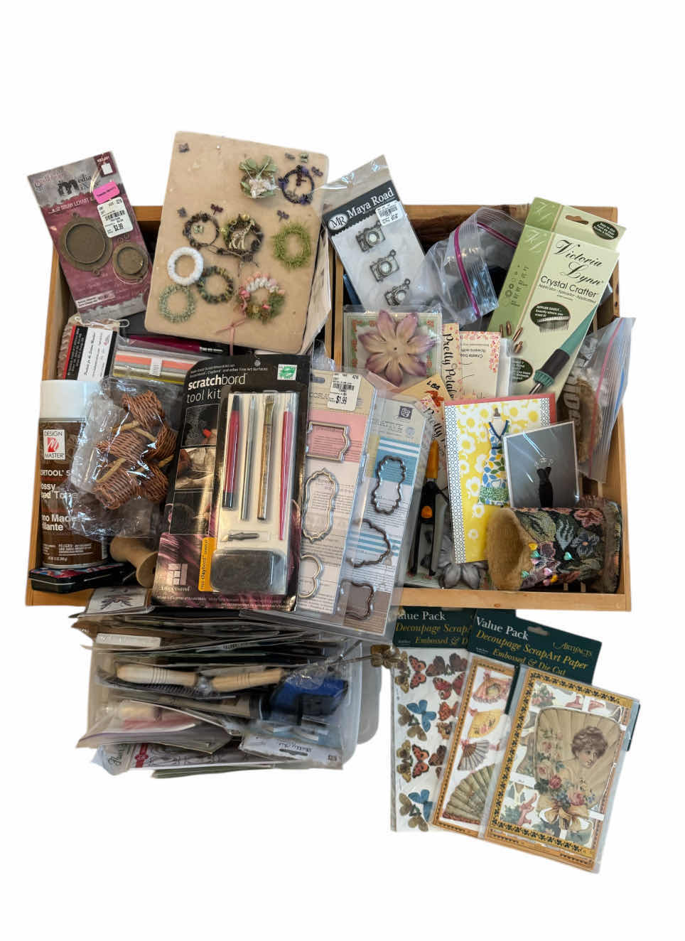 Photo 1 of 2- WOODEN CRATES WITH CRAFTING SUPPLIES