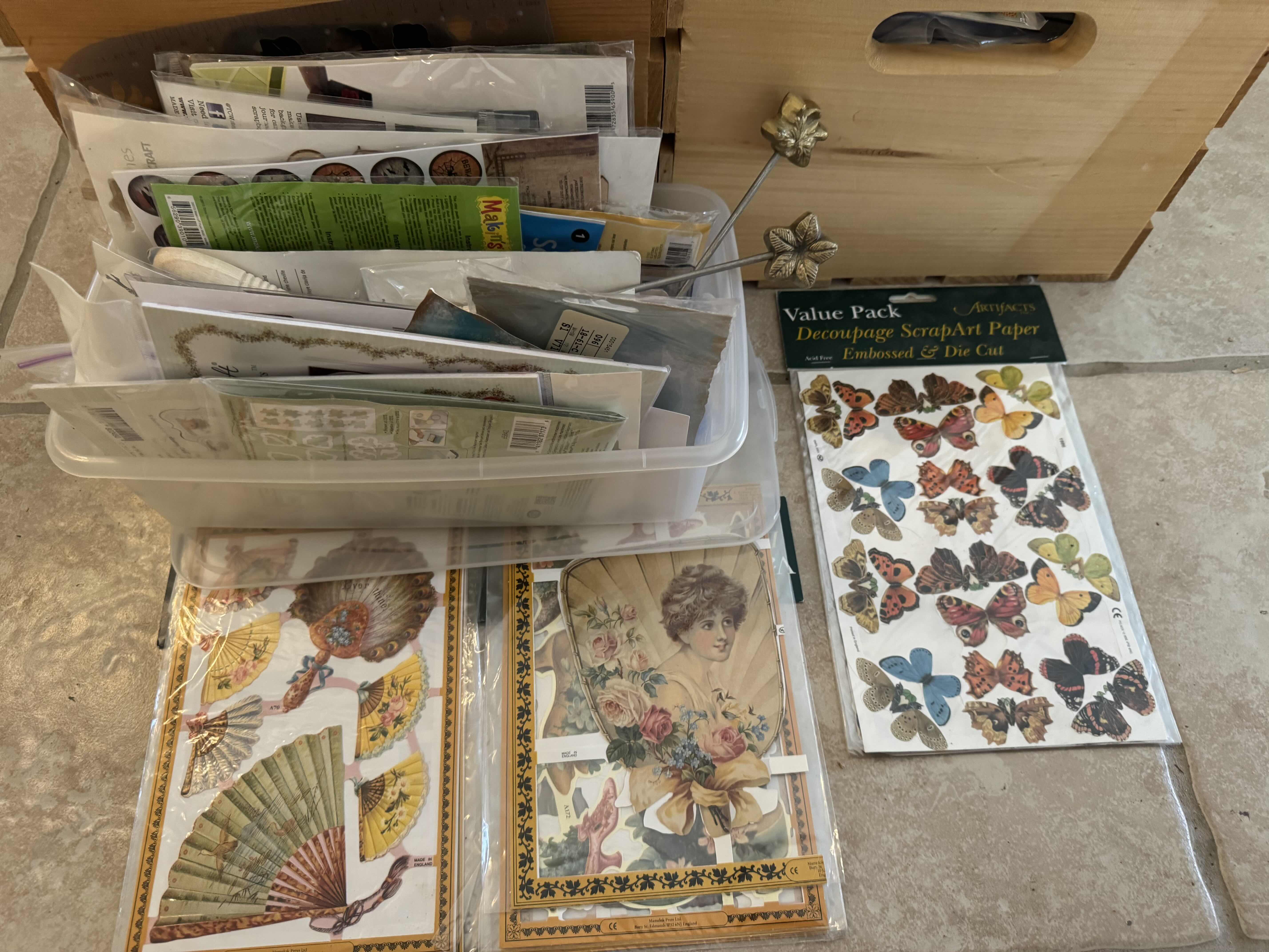 Photo 1 of 2- WOODEN CRATES WITH CRAFTING SUPPLIES