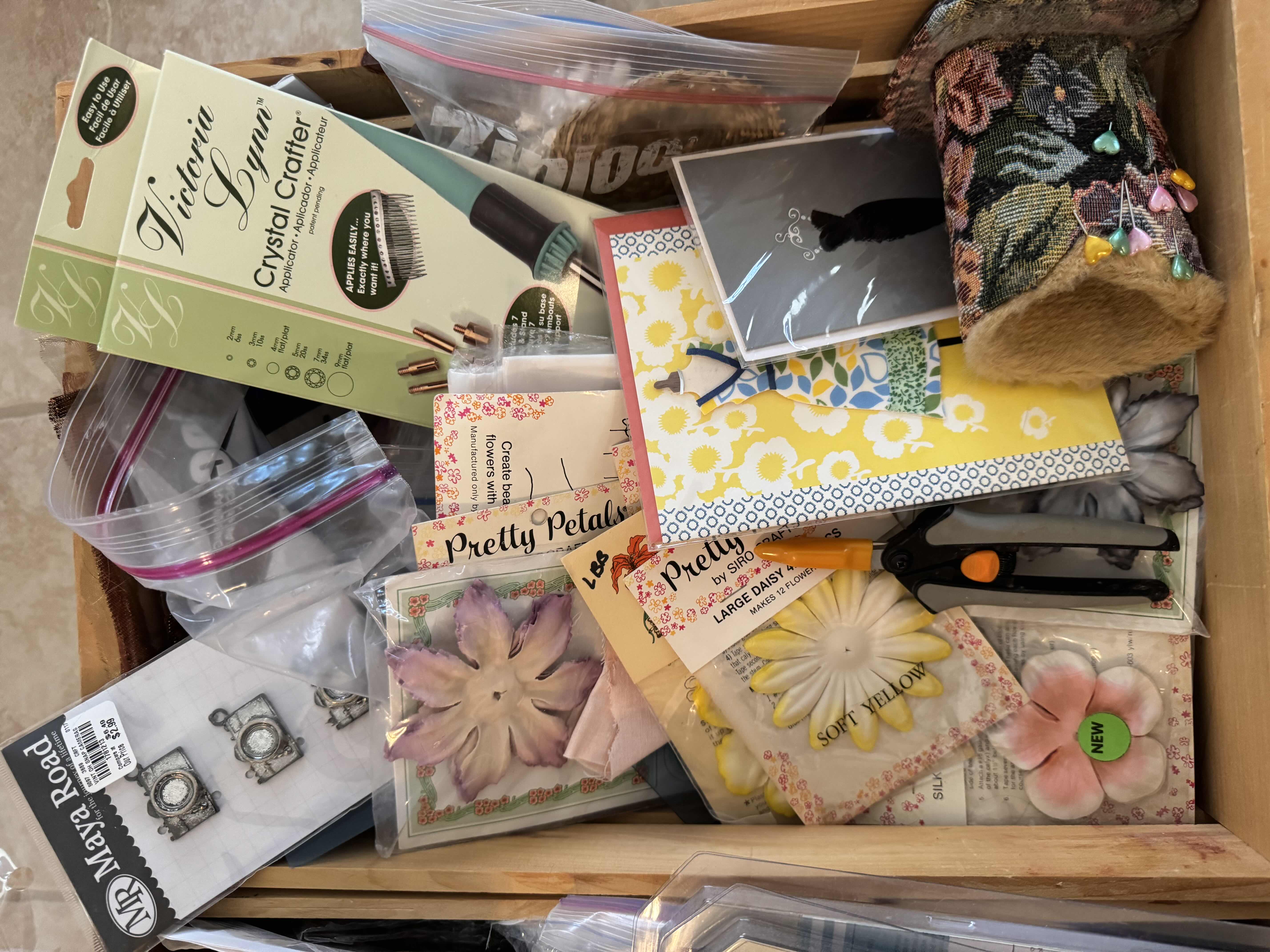 Photo 1 of 2- WOODEN CRATES WITH CRAFTING SUPPLIES