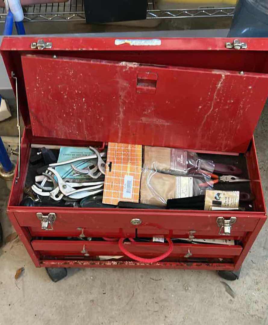 Photo 1 of RED TOOL CHEST W ASSORTED TOOLS