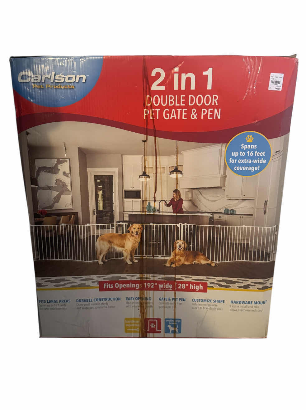 Photo 1 of 2 IN 1 DOUBLE DOOR PET GATE AND PEN, WHITE, SPANS UP 16 FEET