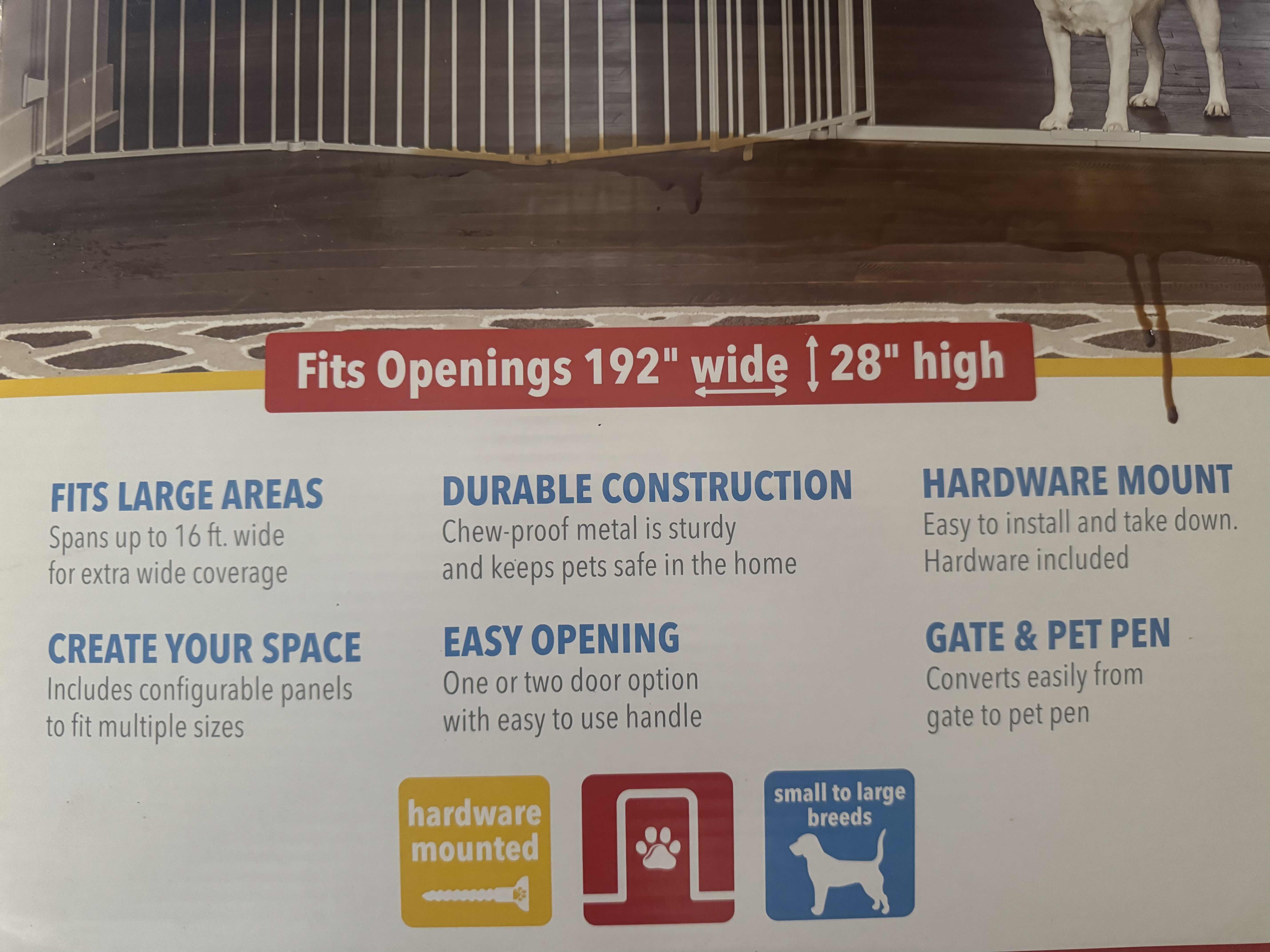 Photo 1 of 2 IN 1 DOUBLE DOOR PET GATE AND PEN, WHITE, SPANS UP 16 FEET