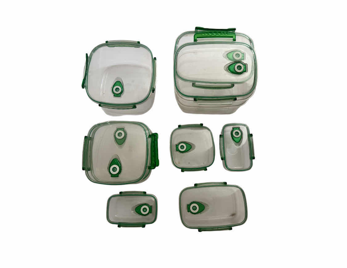 Photo 1 of 9 PIECE FOOD STORAGE CONTAINERS, GREEN/CLEA
H5.5” AND SMALLER