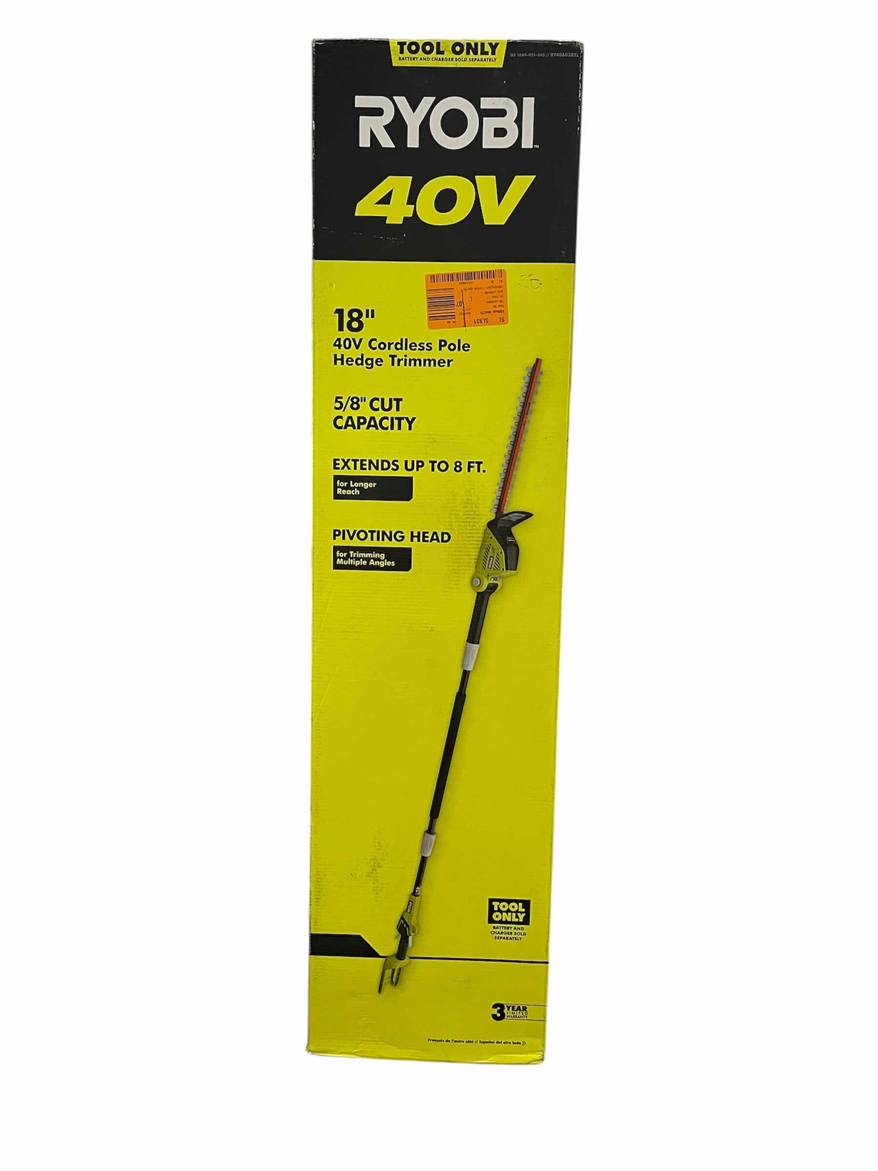 Photo 3 of NEW RYOBI 40V 18" ELECTRIC CORDLESS HEDGE TRIMMER (TOOL ONLY)