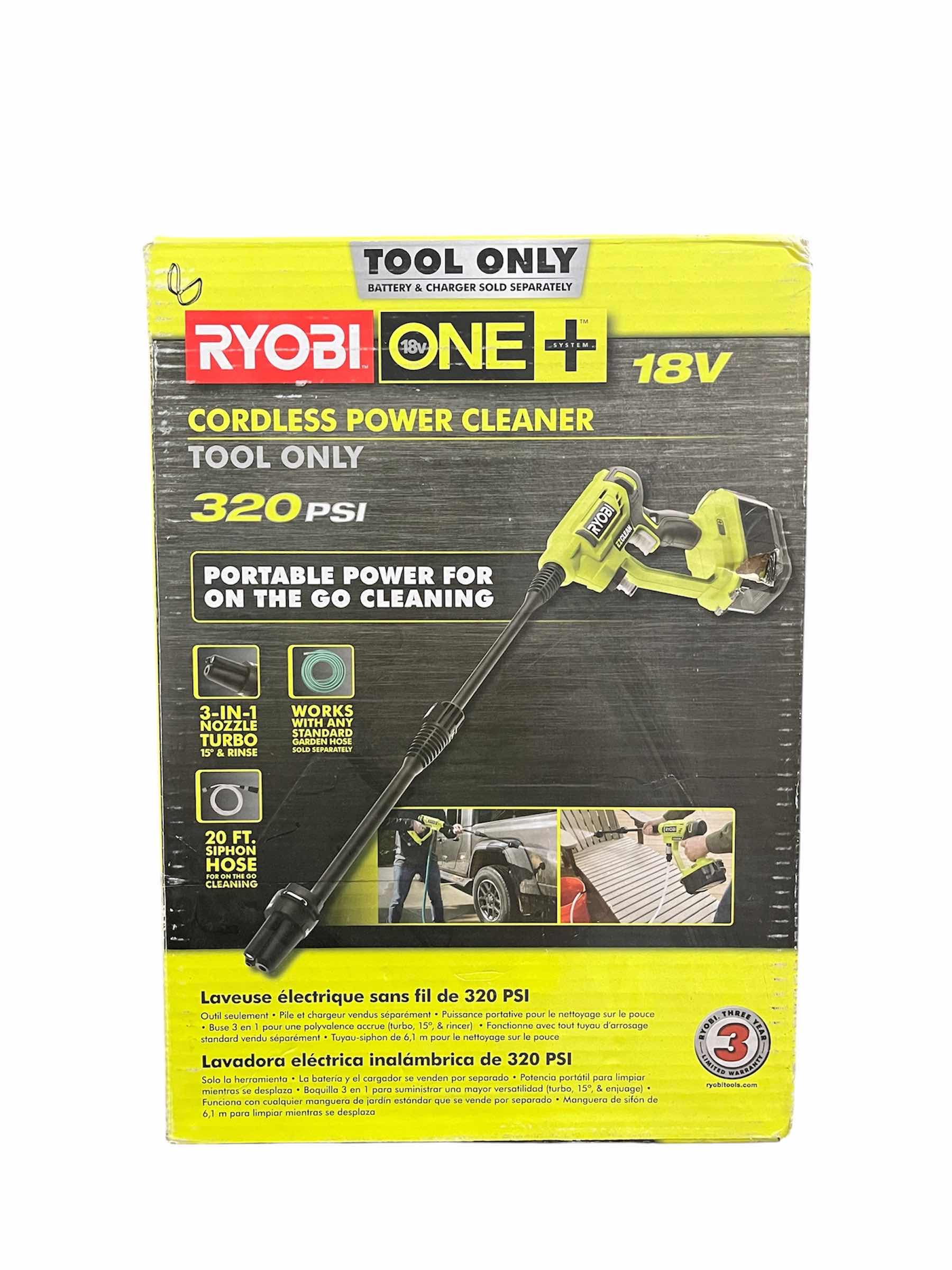 Photo 3 of NEW RYOBI 18V ONE PLUS 320PSI ELECTRIC CORDLESS POWER CLEANER/WASHER (TOOL ONLY)