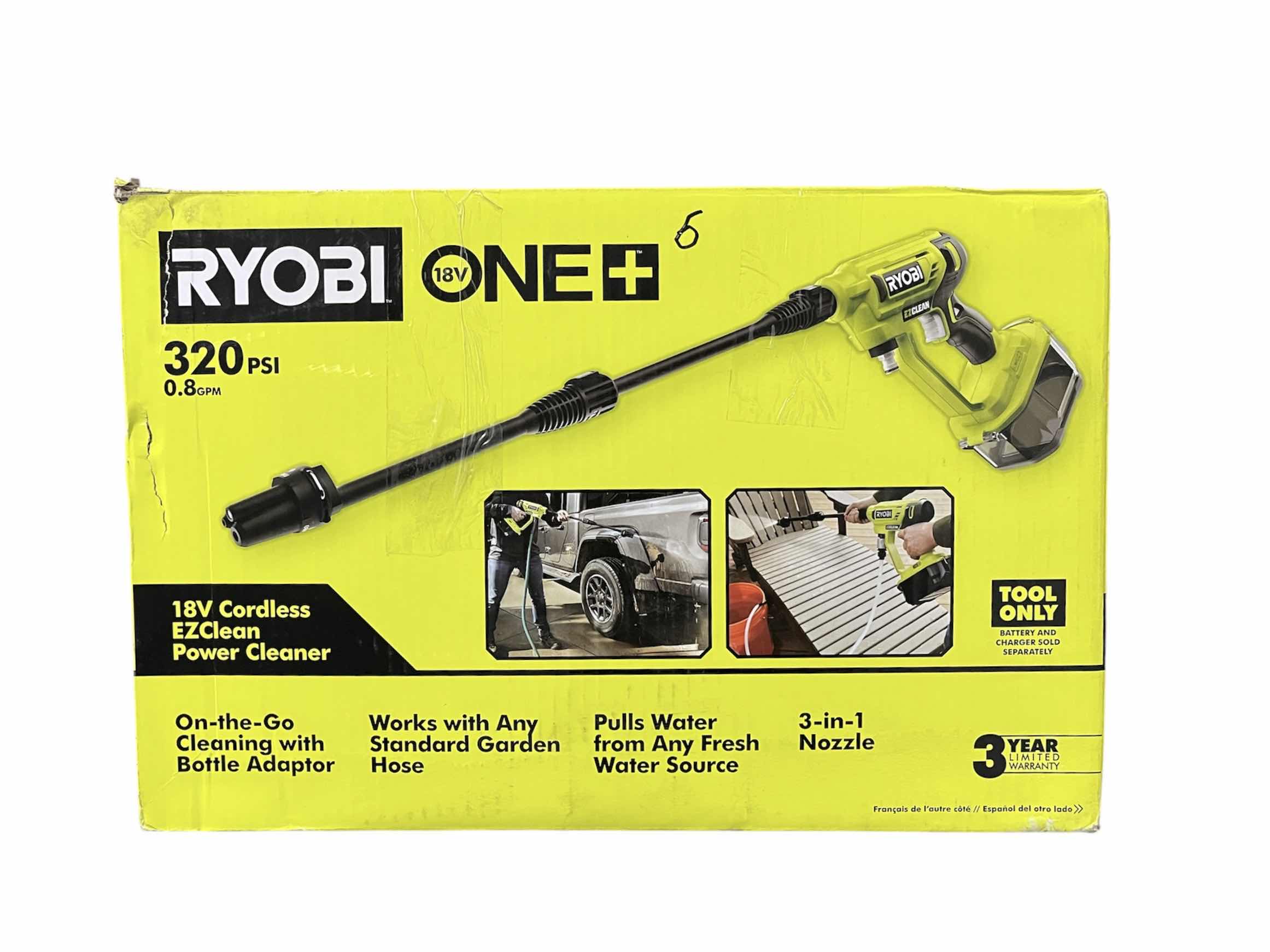 Photo 3 of NEW RYOBI 18V ONE PLUS 320PSI ELECTRIC CORDLESS POWER CLEANER/WASHER (TOOL ONLY)