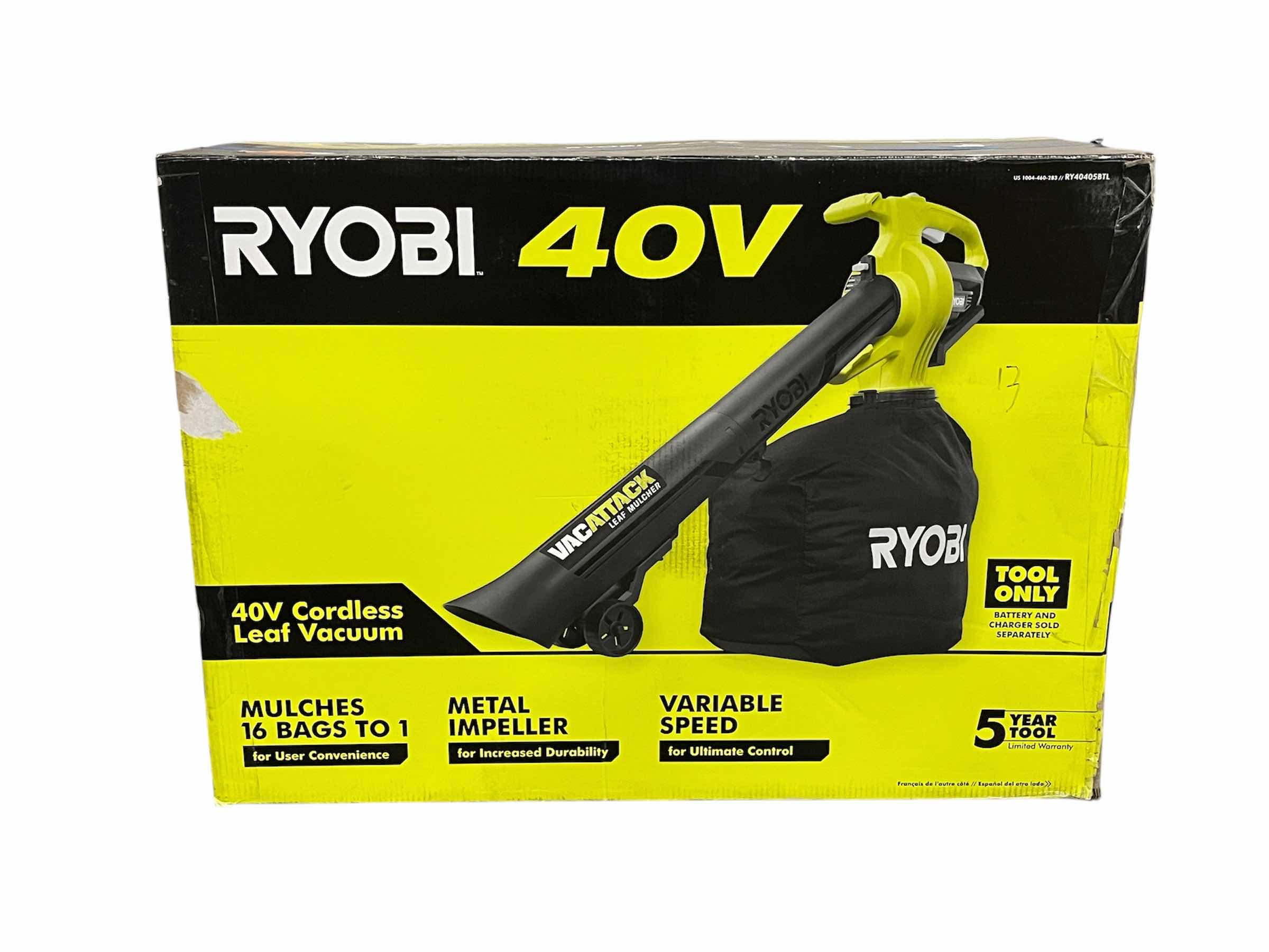 Photo 1 of NEW RYOBI 40V ELECTRIC CORDLESS VAC ATTACK LEAF VACUUM (TOOL ONLY)