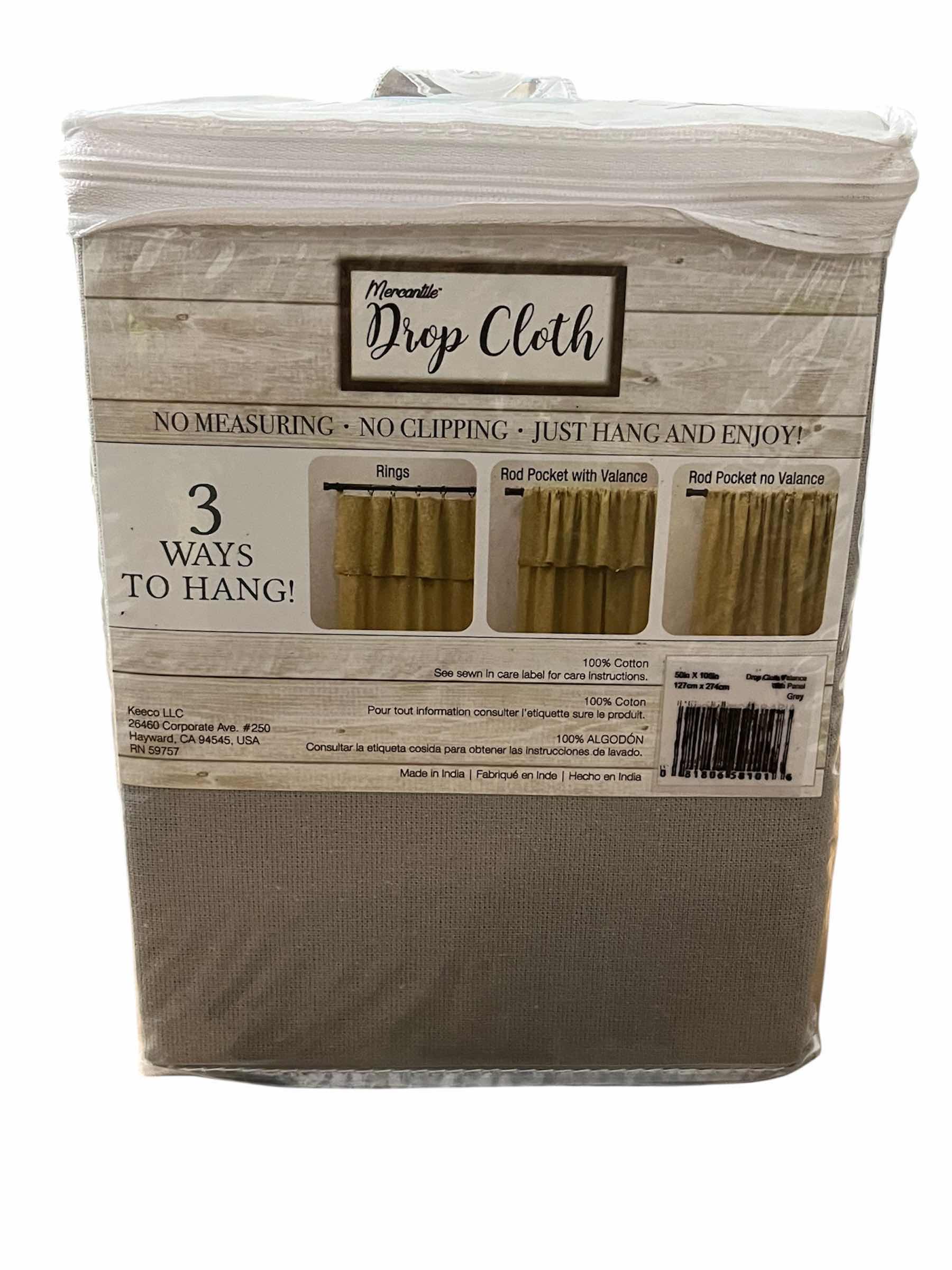 Photo 1 of NEW 3-PACK MERCANTILE LIGHT GRAY DROP CLOTH CURTAIN PANEL W VALANCE & REMOVABLE RINGS