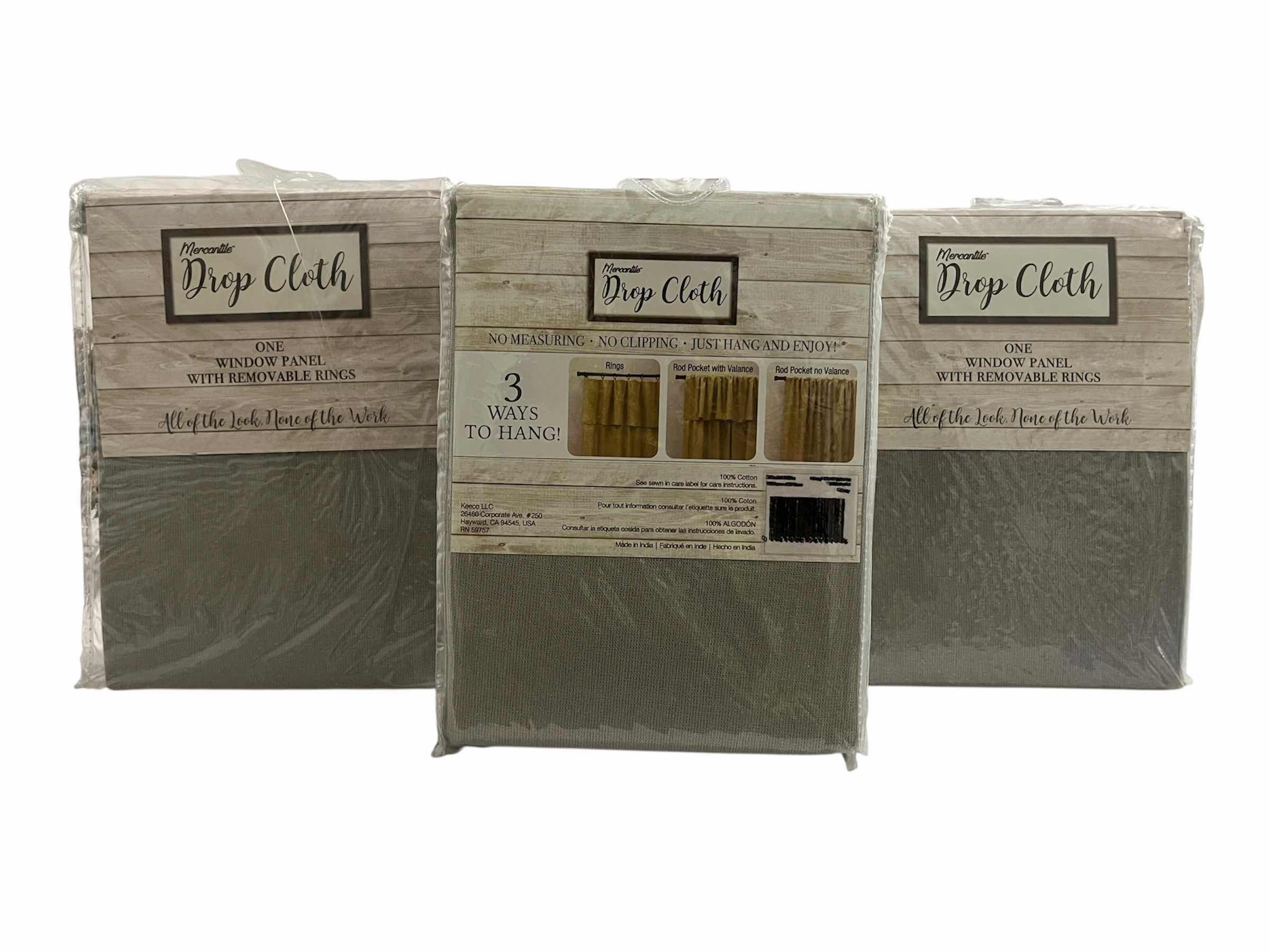Photo 1 of NEW 3-PACK MERCANTILE LIGHT GRAY DROP CLOTH CURTAIN PANEL W VALANCE & REMOVABLE RINGS