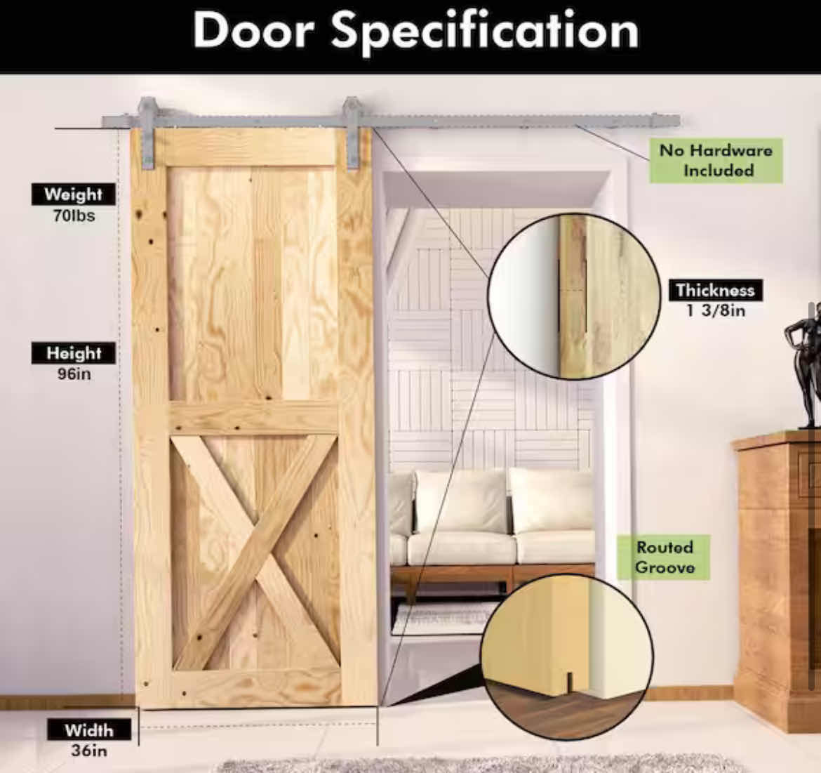 Photo 1 of NEW HOMACER UNFINISHED NATURAL PINE WOOD 5-IN-1 DESIGN WOOD PANEL INTERIOR SLIDING BARN DOOR W FRAME