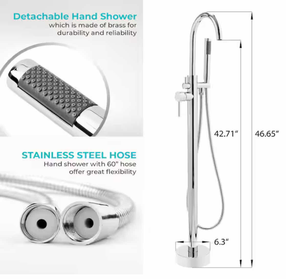 Photo 1 of NEW AKDY CHROME FINISH FREESTANDING FLOOR MOUNT ROMAN TUB SINGLE HANDLE BATHTUB FAUCET W HAND SHOWER TF0021