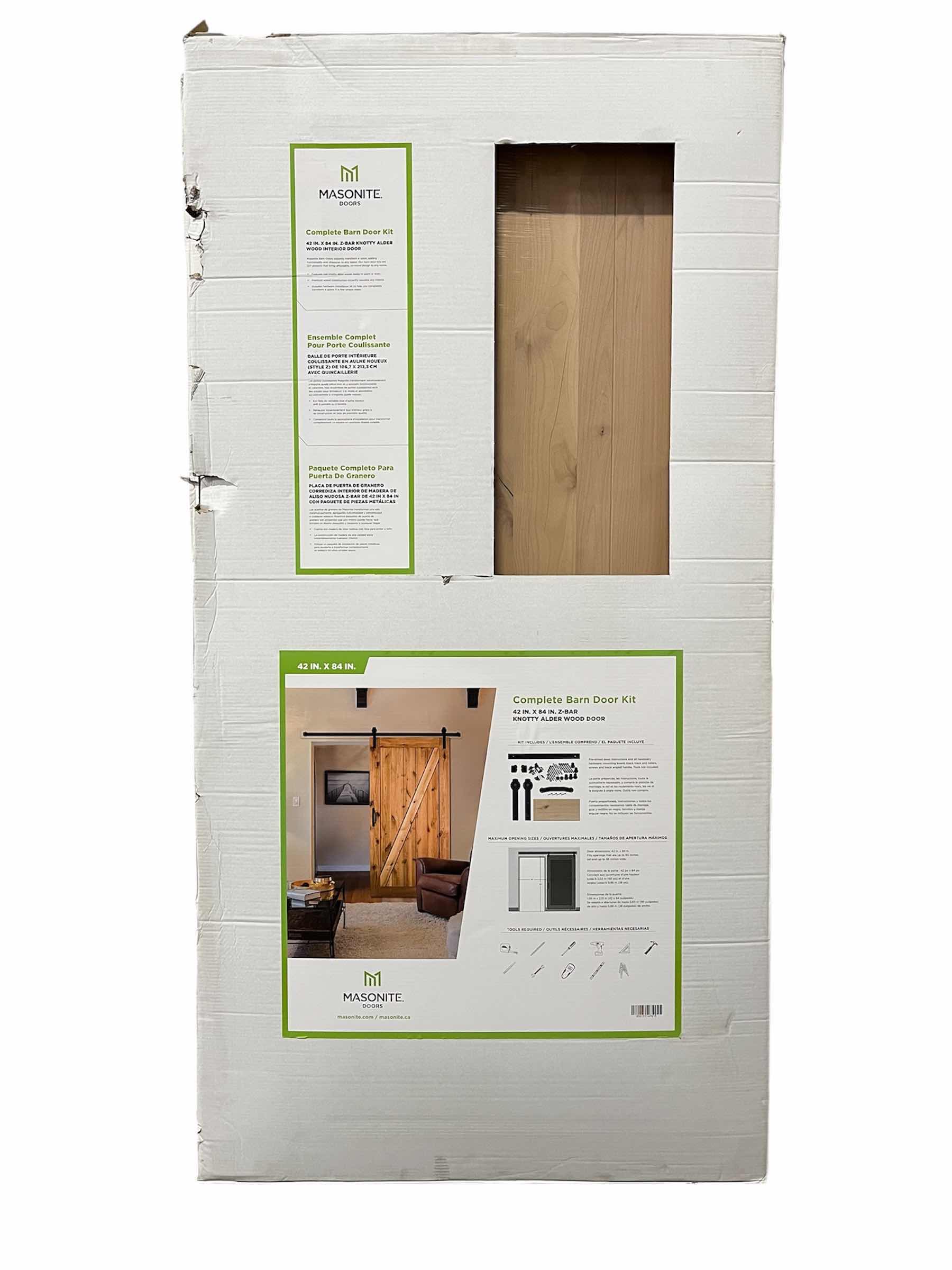 Photo 1 of NEW MASONITE Z-BAR KNOTTY ALDER WOOD COMPLETE INTERIOR BARN DOOR KIT 42” X 84”