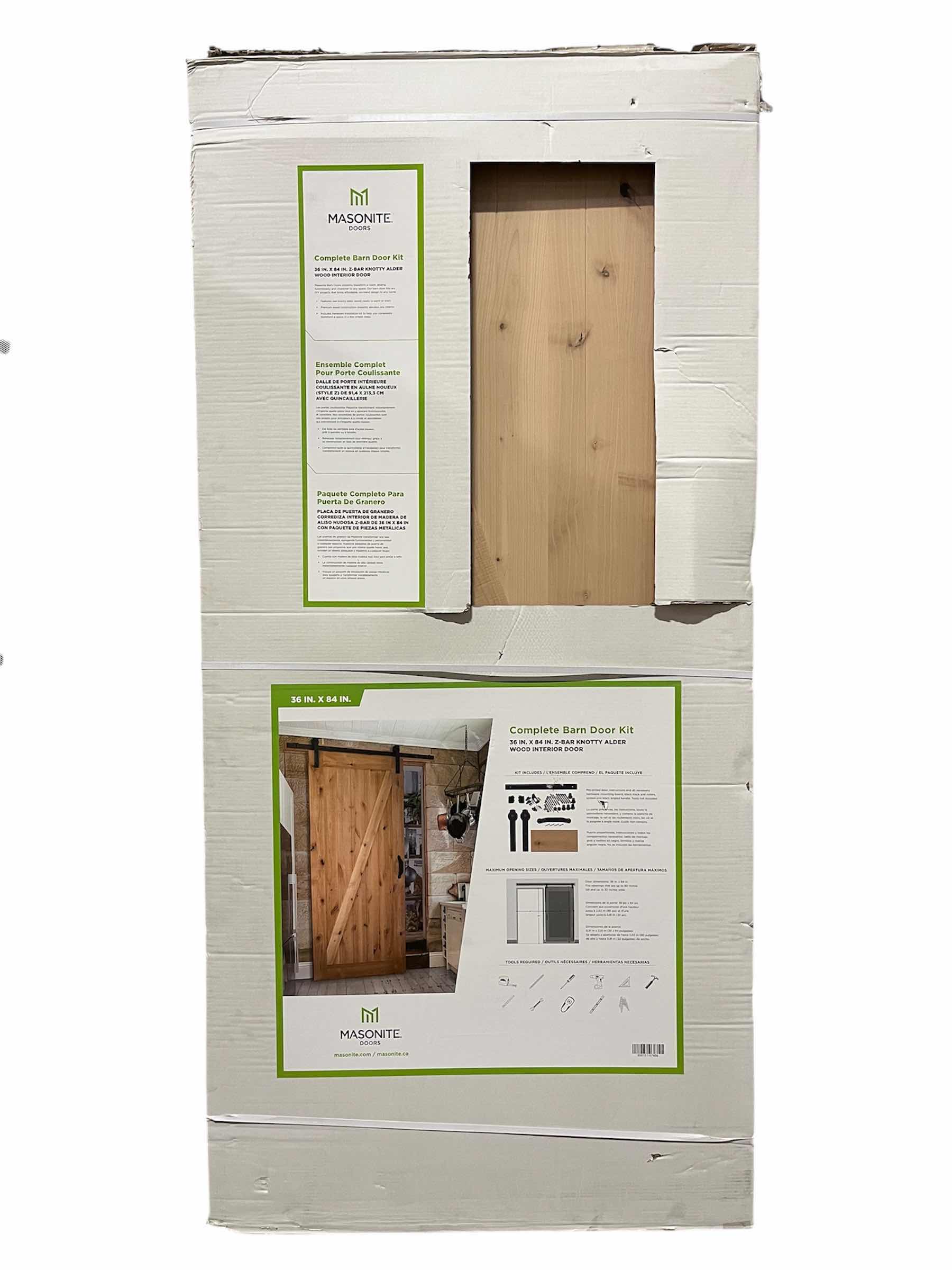 Photo 1 of NEW MASONITE Z-BAR KNOTTY ALDER WOOD COMPLETE INTERIOR BARN DOOR KIT 36” X 84”