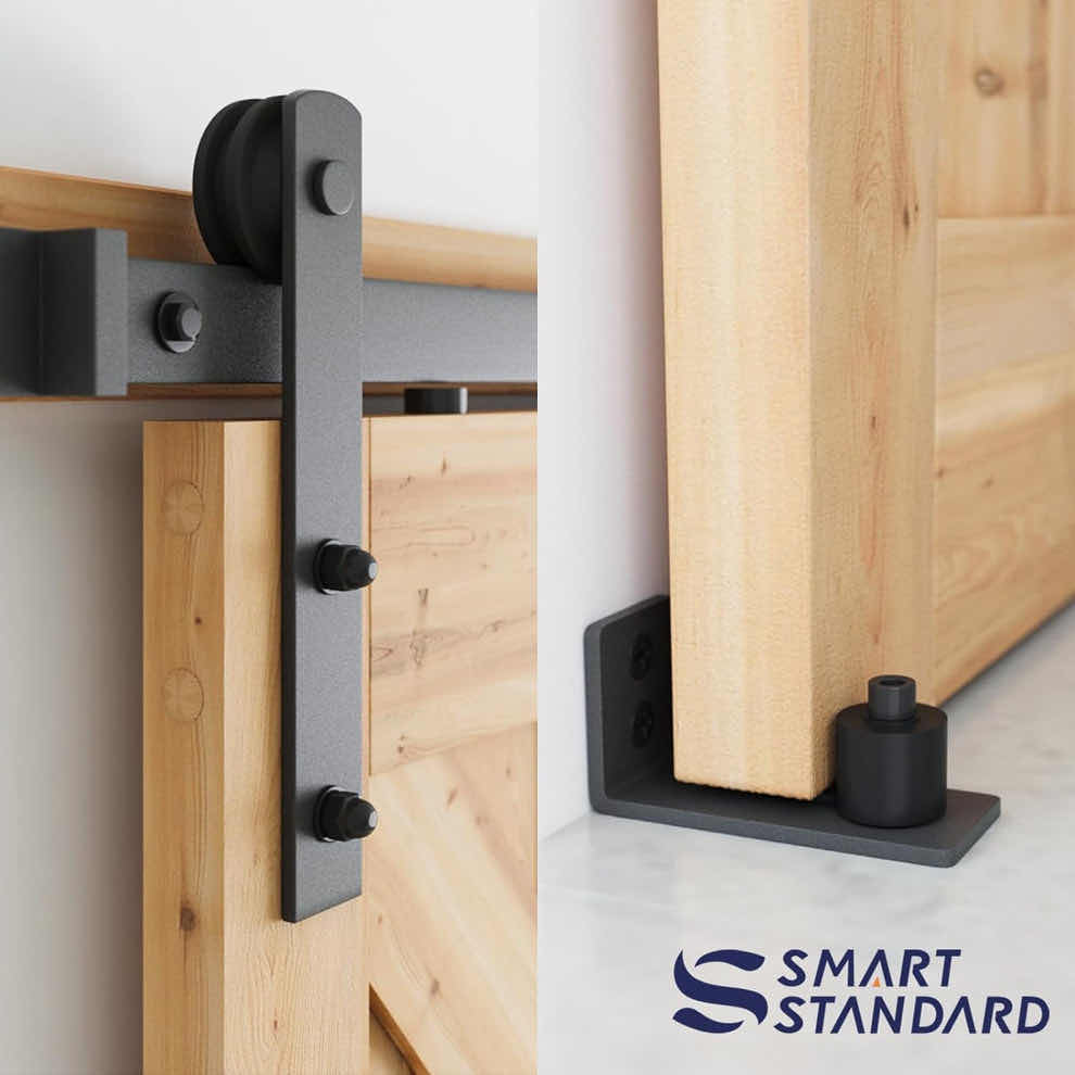 Photo 1 of SMART STANDARD BLACK FINISH 4’ I-SHAPE HANGER SLIDING BARN DOOR HARDWARE KIT (HARDWARE ONLY)