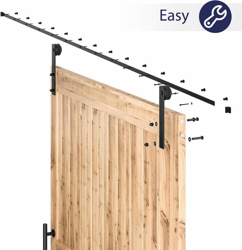 Photo 2 of SMART STANDARD BLACK FINISH 4’ I-SHAPE HANGER SLIDING BARN DOOR HARDWARE KIT (HARDWARE ONLY)