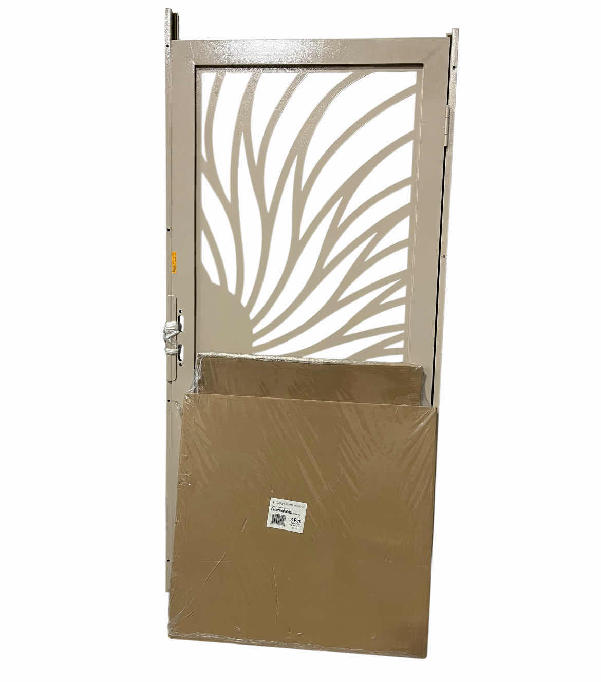 View 1 of UNIQUE HOME DESIGNS SOLSTICE ALMOND/TAN FINISH MESH SCREEN PREMIUM STEEL SECURITY DOOR 36” X 80