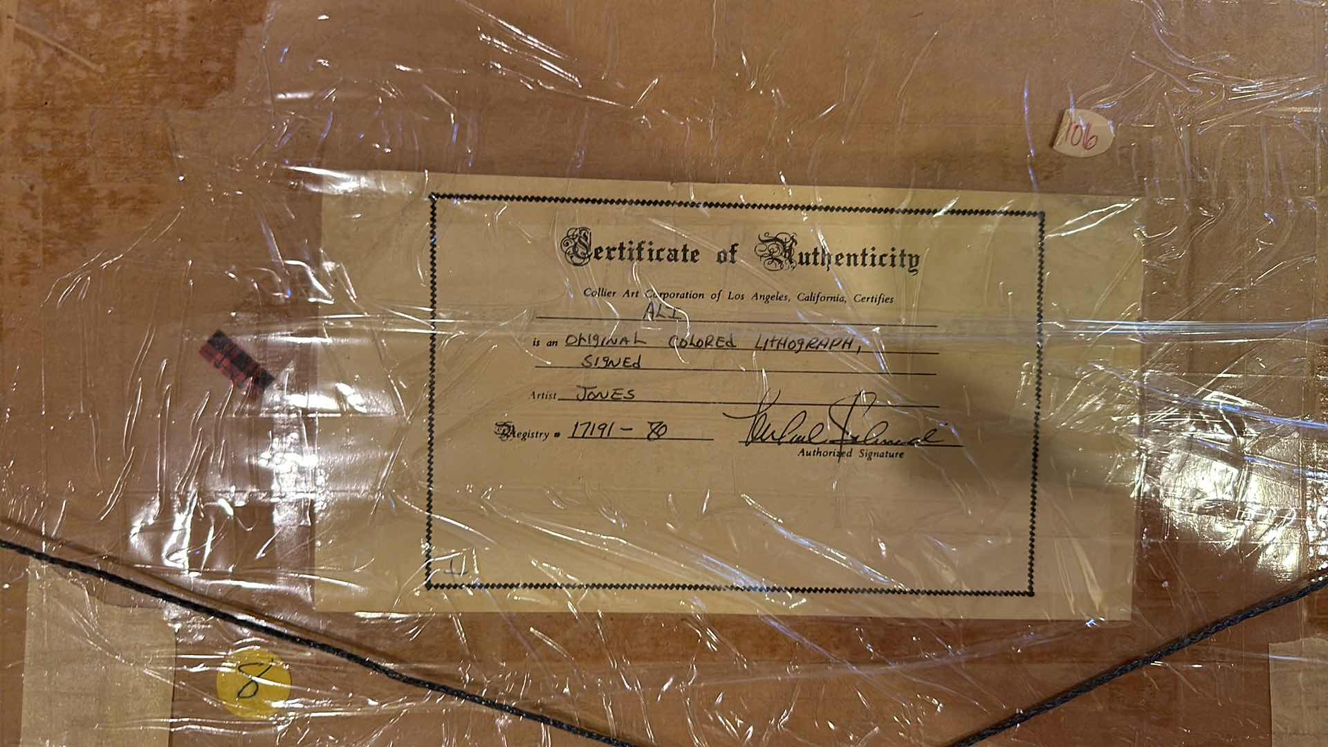 Photo 1 of COLLIER ART CORPORATION COA “ALI” LITHOGRAPH 23” X 19”