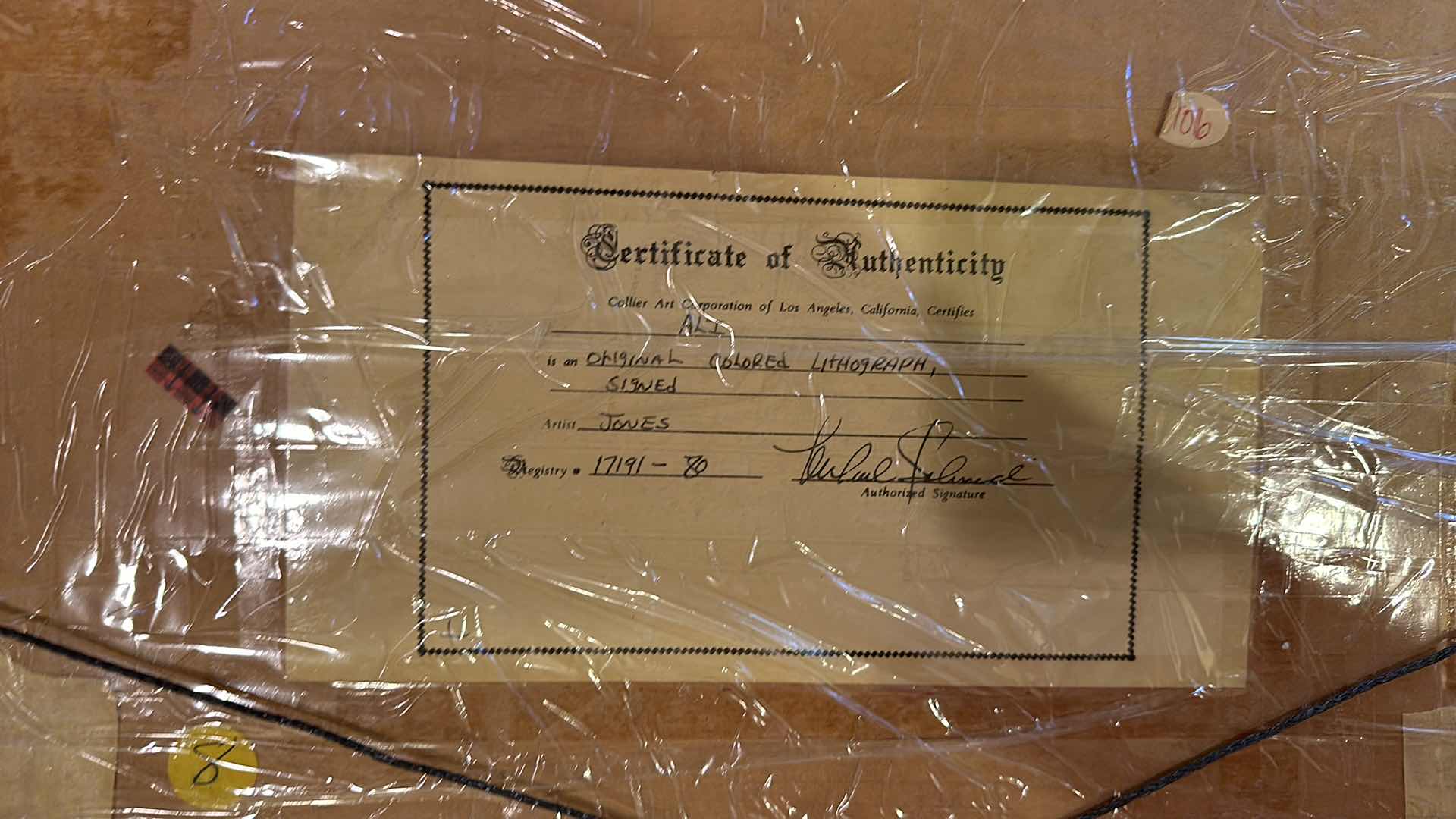 Photo 1 of COLLIER ART CORPORATION COA “ALI” LITHOGRAPH 23” X 19”