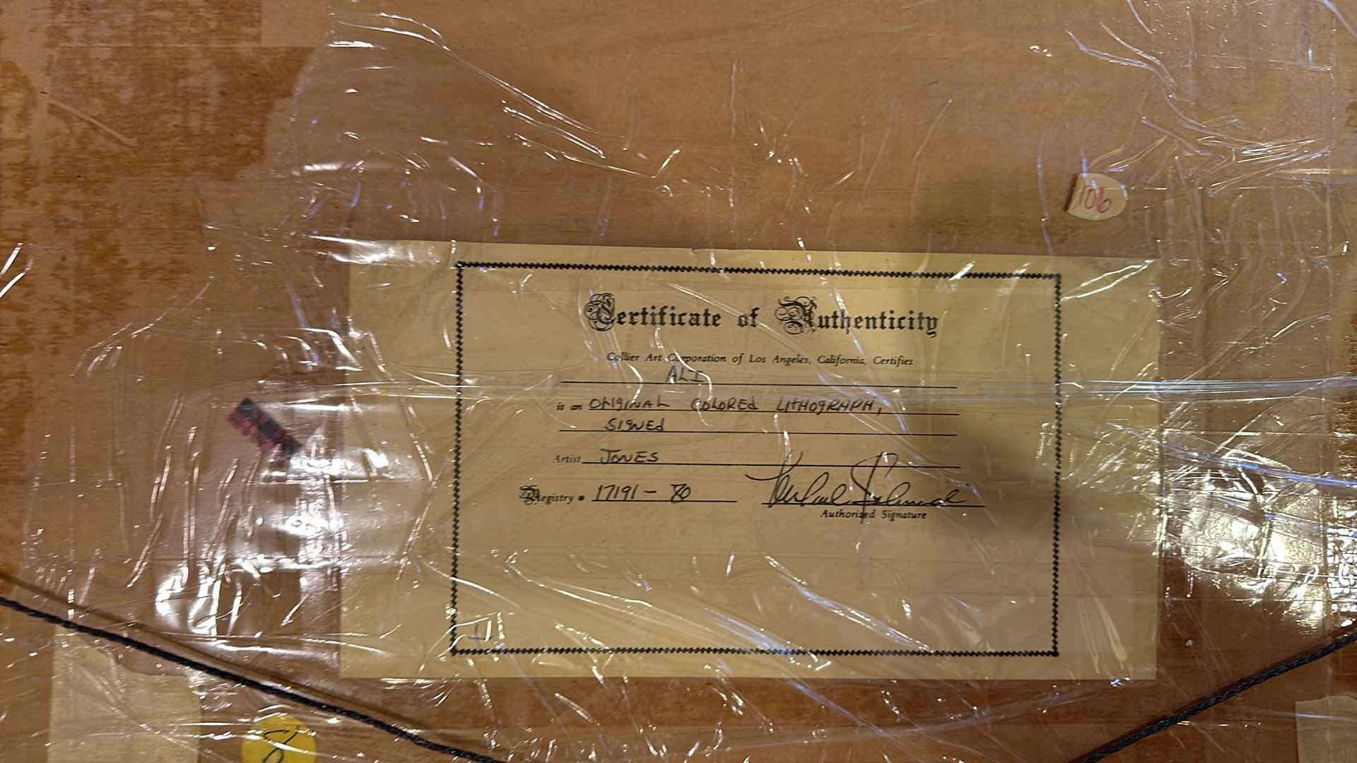 Photo 1 of COLLIER ART CORPORATION COA “ALI” LITHOGRAPH 23” X 19”