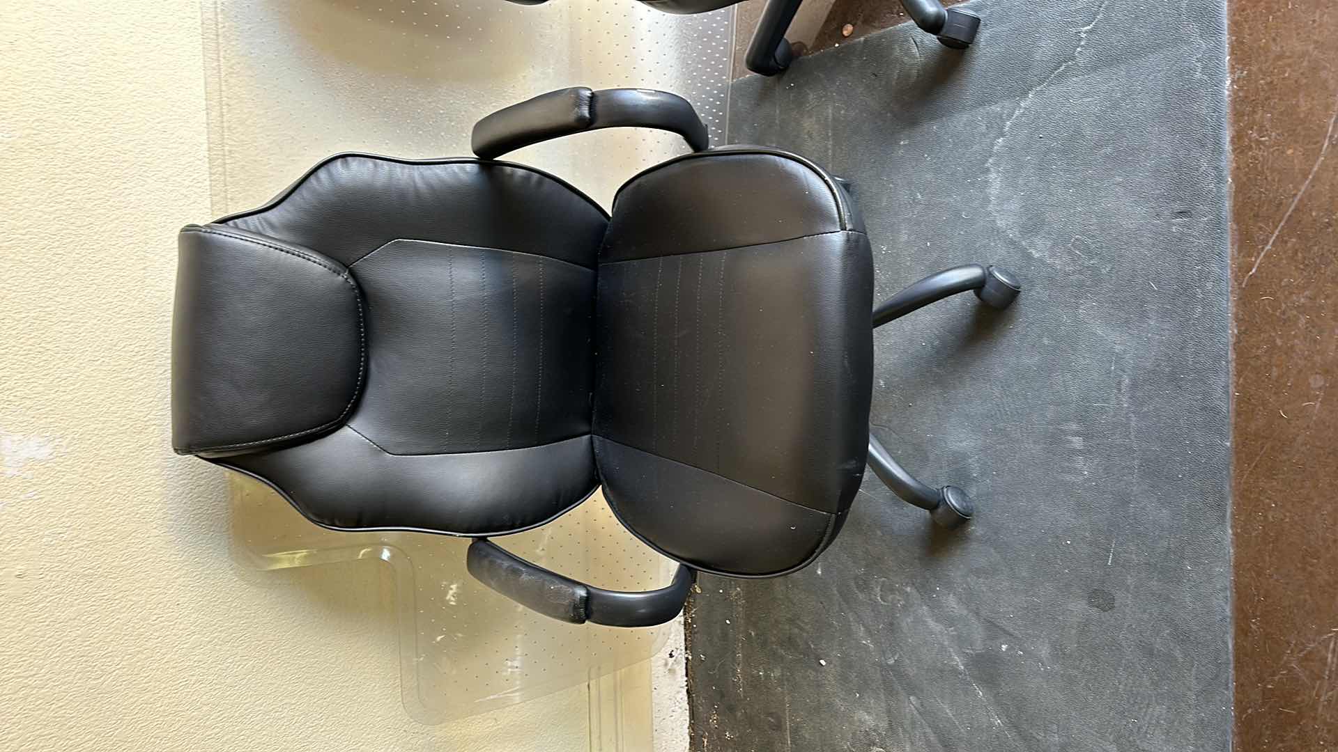 Photo 1 of 2- BLACK OFFICE CHAIRS AND PLASTIC MAT