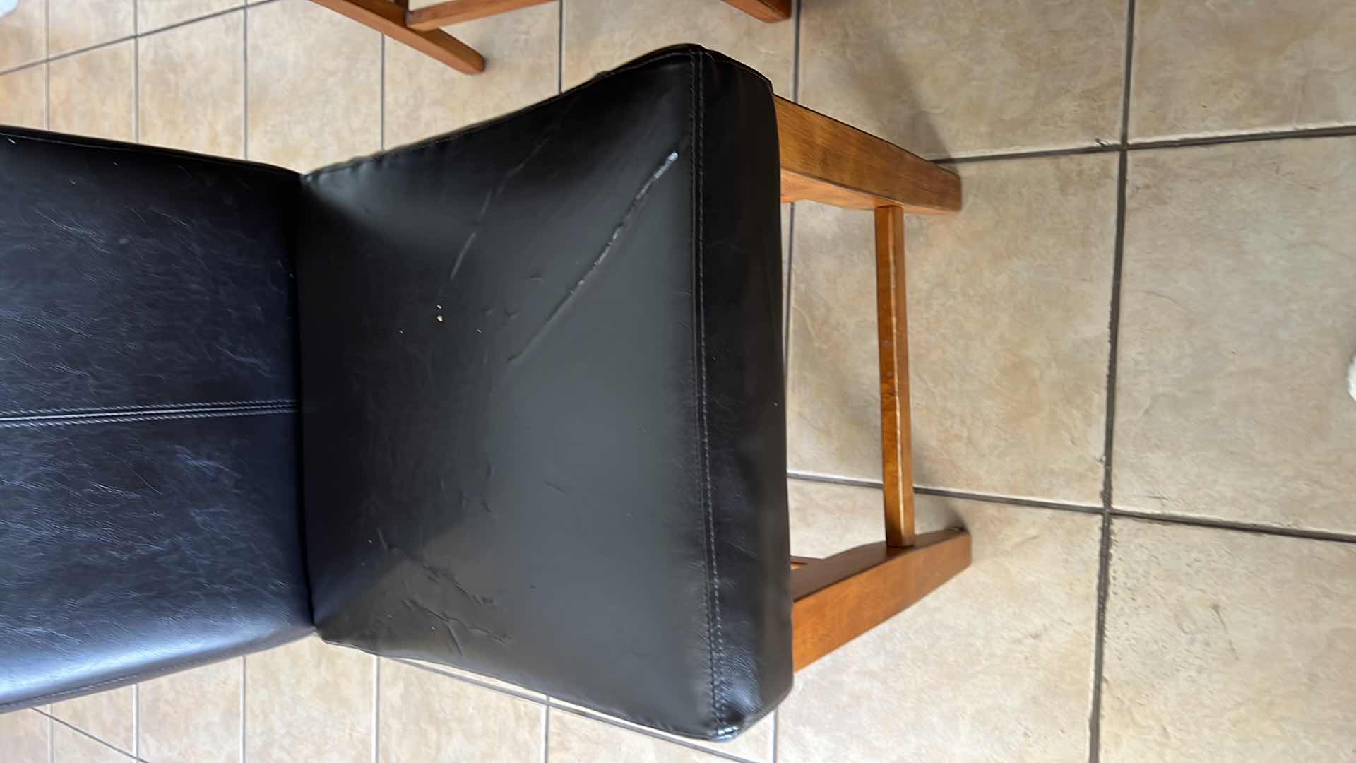 Photo 1 of 6 PCS-ASH WOOD PUB TABLE W BLACK LEATHER BENCH SEATING 47" x 47" H37"