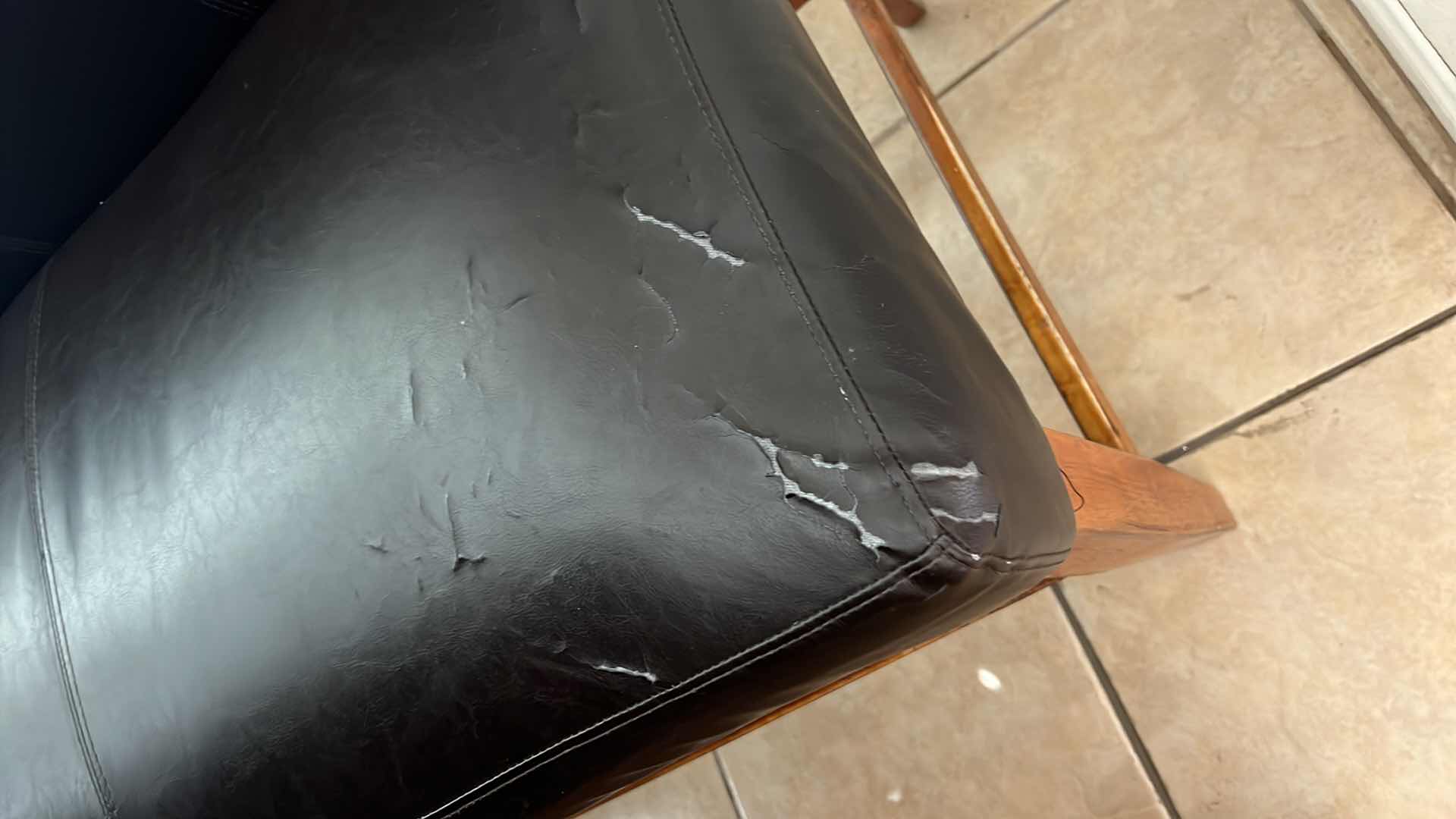 Photo 1 of 6 PCS-ASH WOOD PUB TABLE W BLACK LEATHER BENCH SEATING 47" x 47" H37"