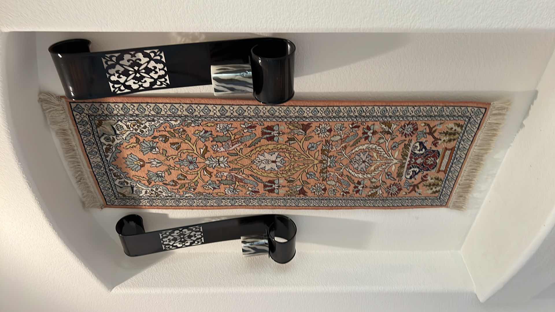 Photo 1 of 2-METAL SCROLL CANDLE WALL SCONCES (24" x 6") , WALL HANGING RUG (53"x 18")