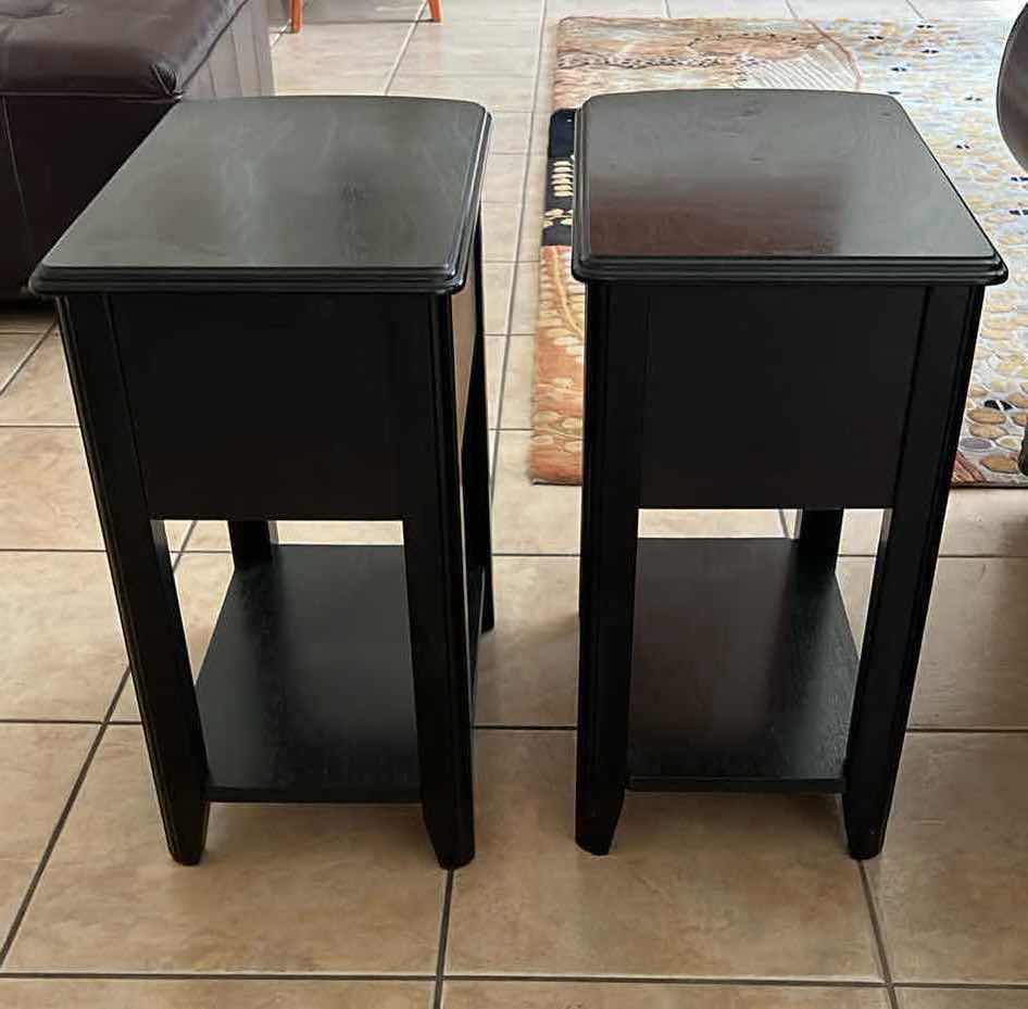 Photo 1 of 2-BLACK WOOD SIDE TABLES 13" x 21" H23"