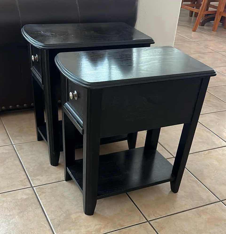 Photo 1 of 2-BLACK WOOD SIDE TABLES 13" x 21" H23"