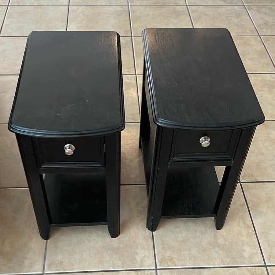 Photo 1 of 2-BLACK WOOD SIDE TABLES 13" x 21" H23"