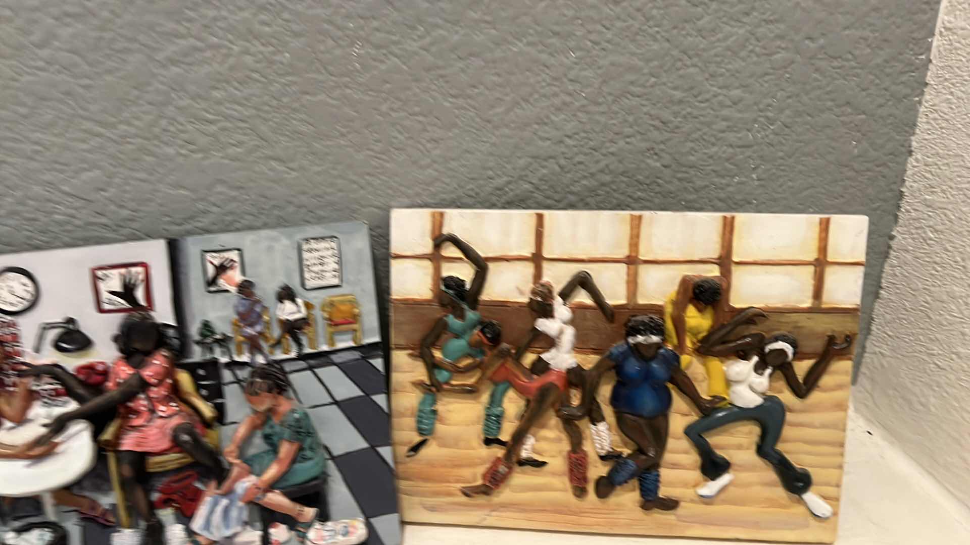 Photo 1 of 4-CERAMIC "ANNIE LEE" WALL PLAQUES, SHADOW BOX "AFRICAN" WALL ARTWORK 10"  x 9"