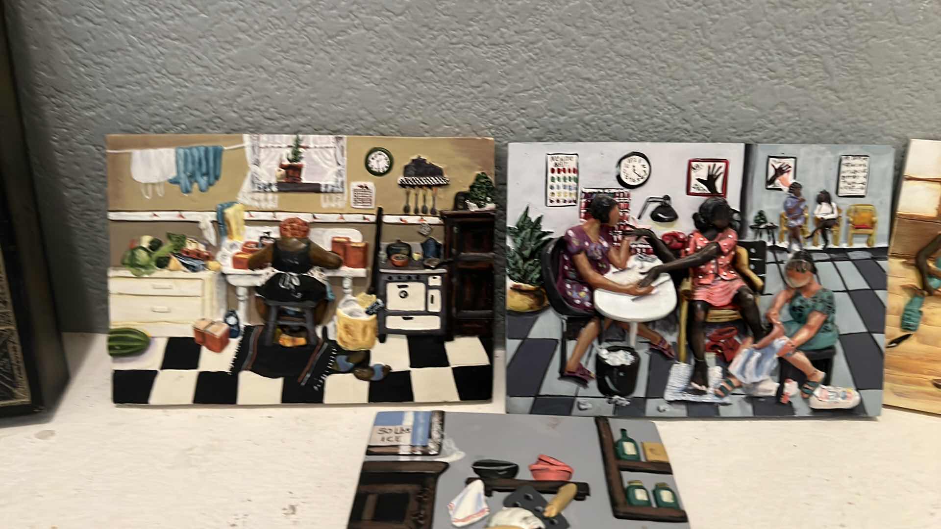 Photo 1 of 4-CERAMIC "ANNIE LEE" WALL PLAQUES, SHADOW BOX "AFRICAN" WALL ARTWORK 10"  x 9"