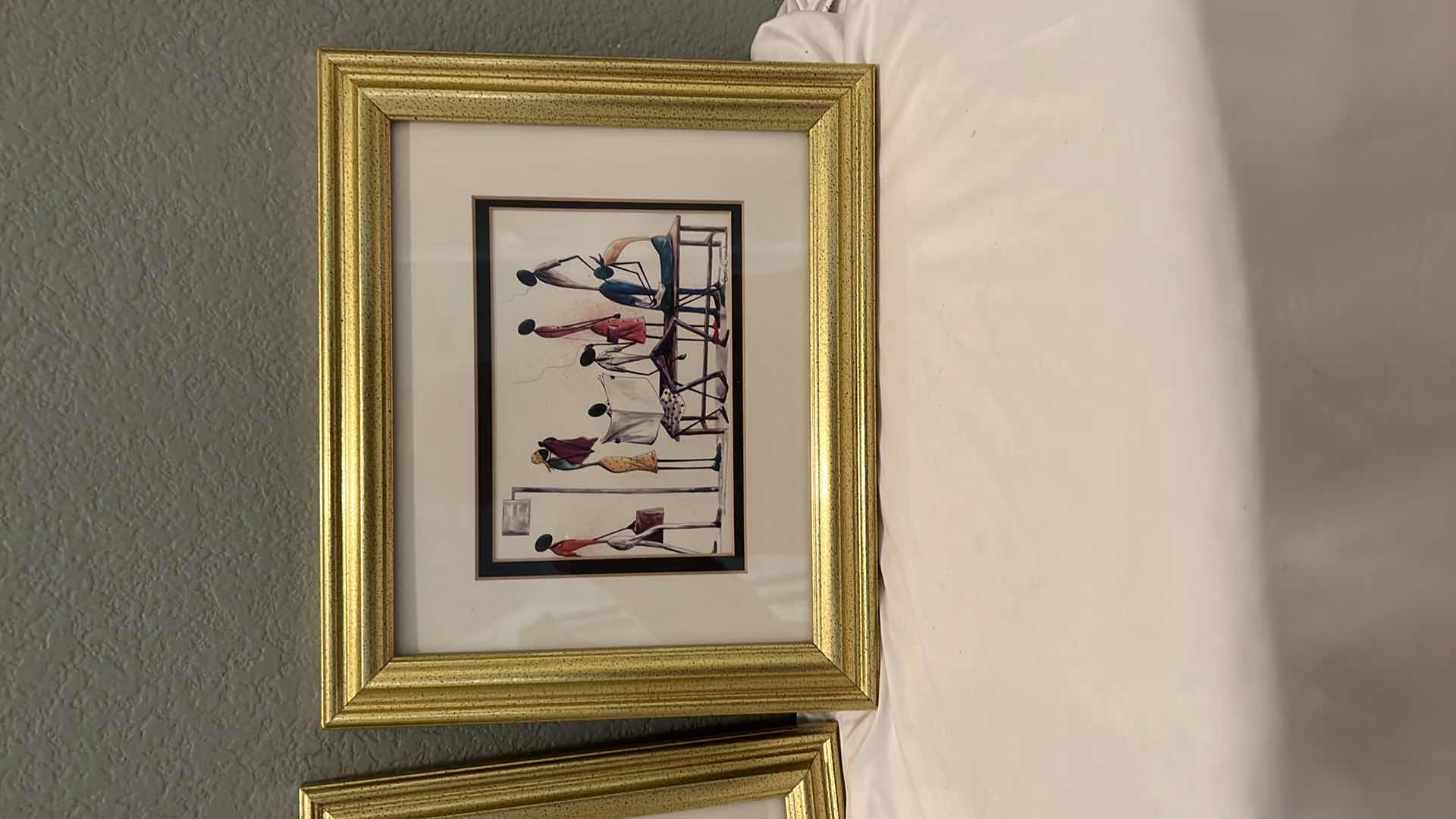Photo 1 of 2-GOLD FRAMED "AFRICAN STICK FIGURES" SIGNED ARTWORKS 12" x 10"