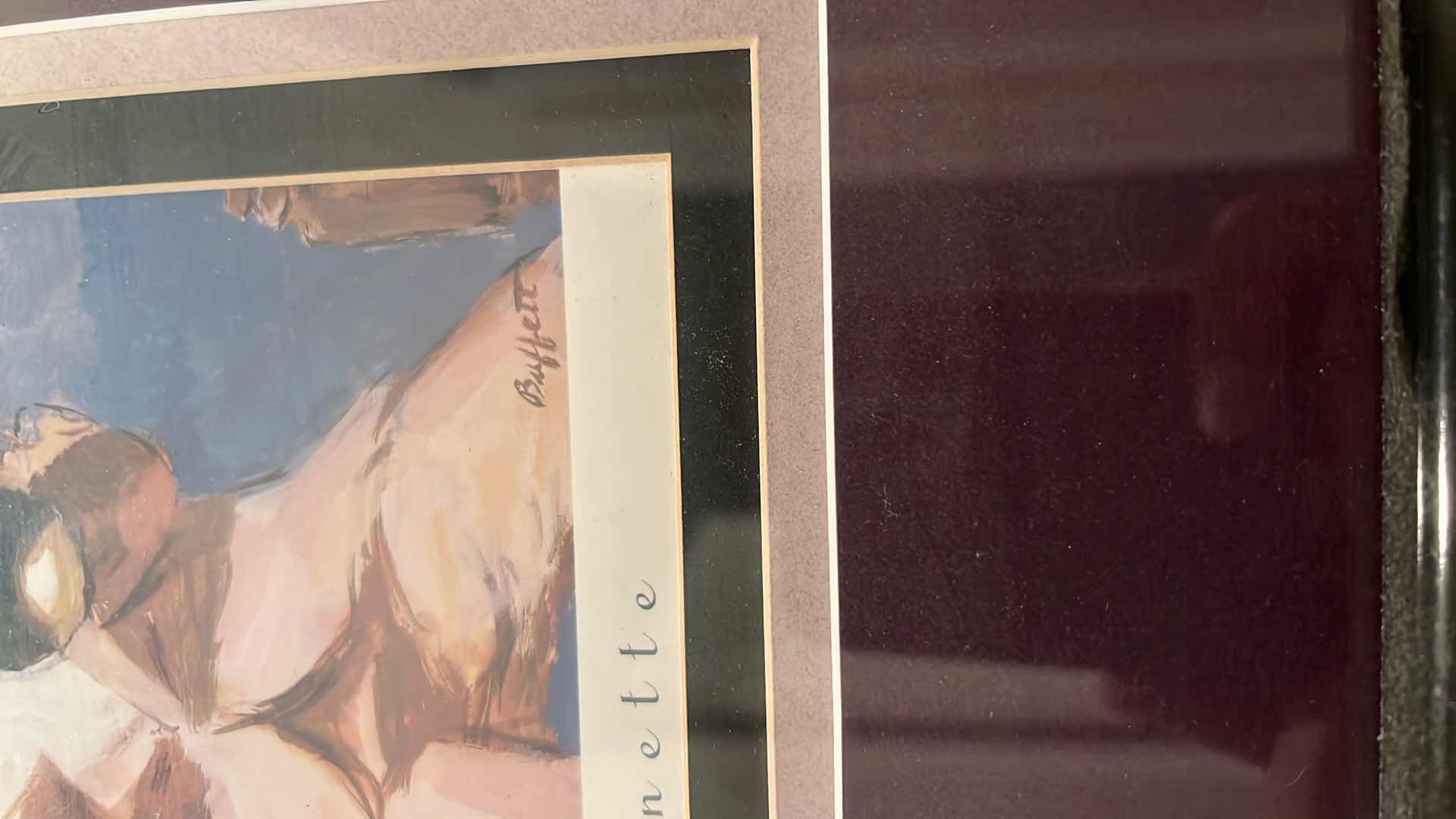 Photo 1 of BLACK FRAMED "WILLIAM BUFFET CAFE MUSICIAN'S" SIGNED ARTWORK 22" x 19"