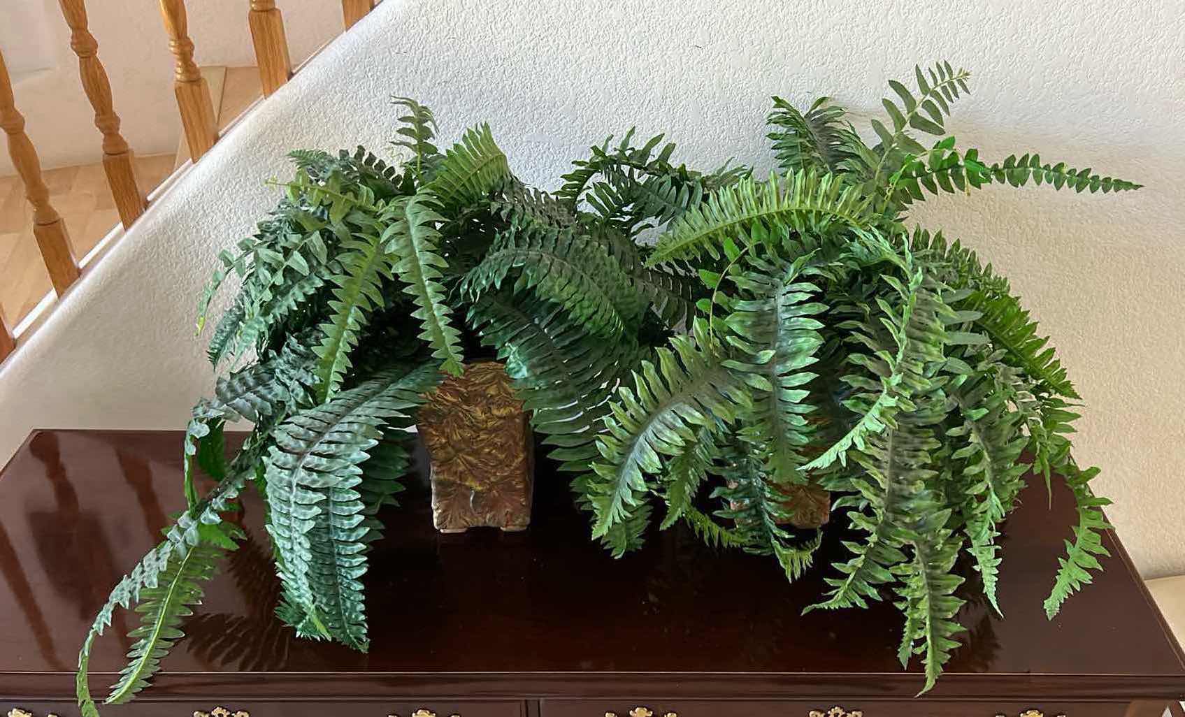 Photo 1 of 2-FAUX FREN PLANTS IN METAL VASES H20"