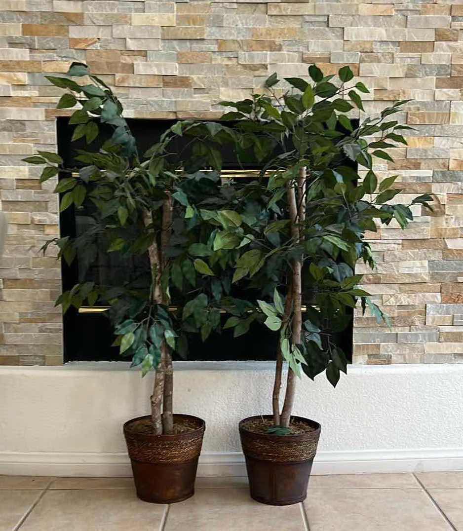 Photo 1 of 2-4' FAUX FICUS TREES IN POTTED BASKETS