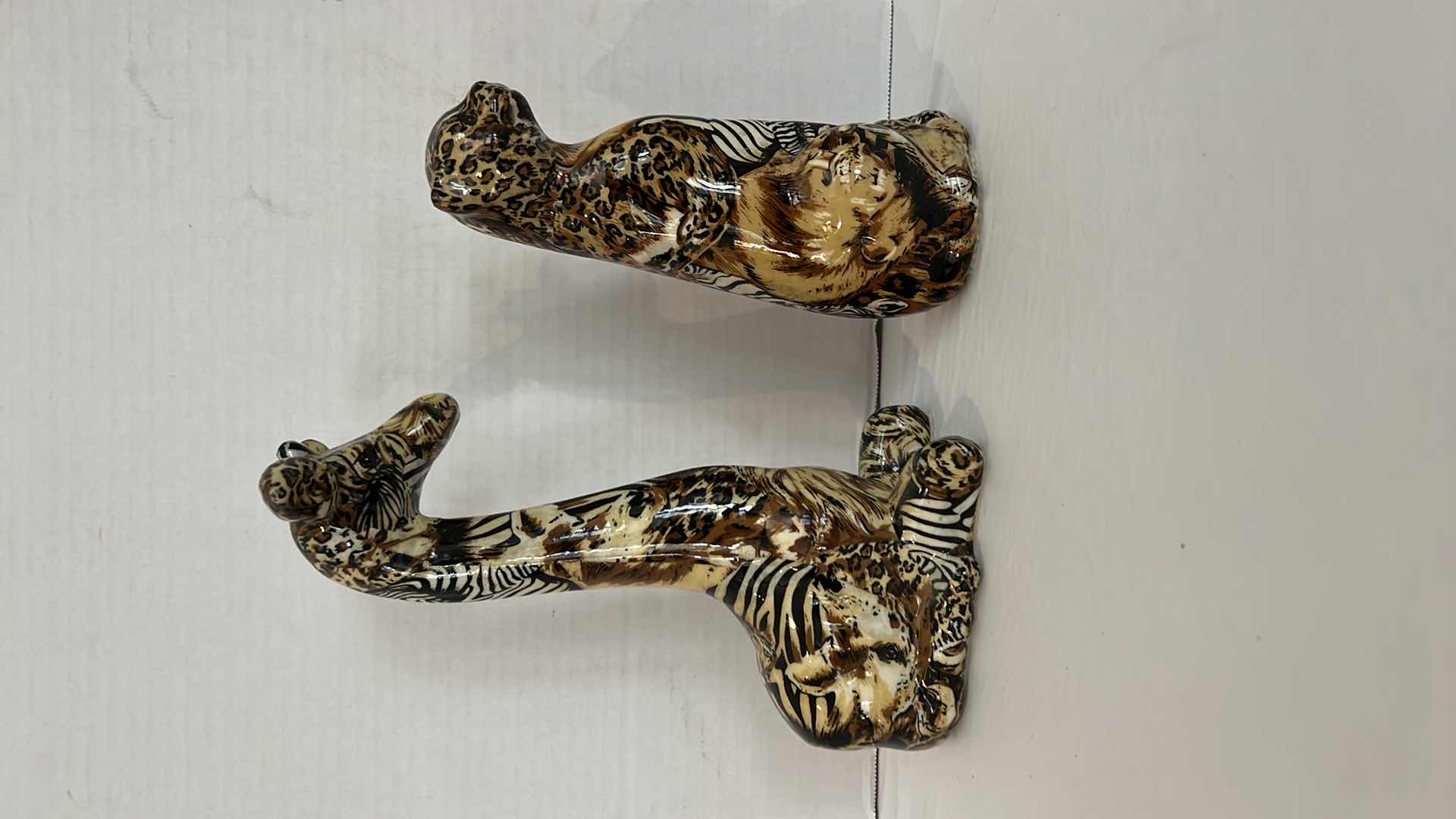 Photo 1 of 2-CERAMIC ANIMAL FIGURINES-GIRAFFE & LEOPARD H10"!