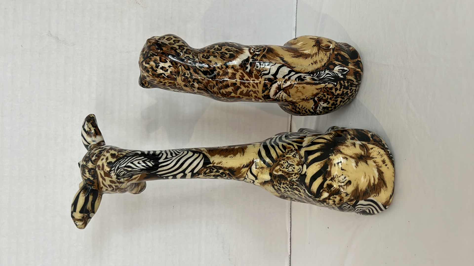 Photo 1 of 2-CERAMIC ANIMAL FIGURINES-GIRAFFE & LEOPARD H10"!