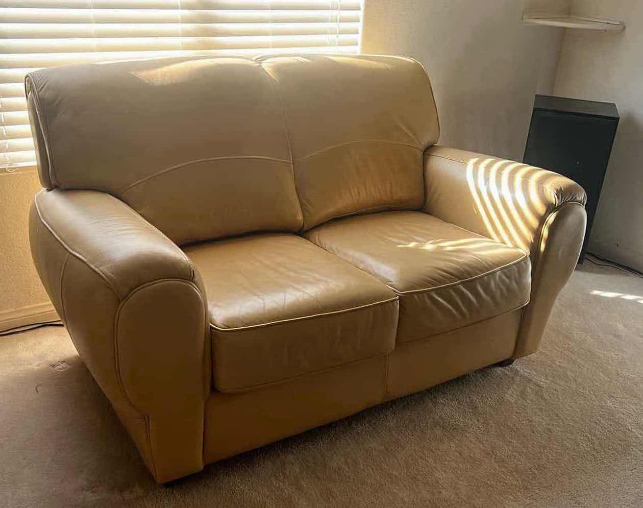 Photo 1 of SEALY SANDALWOOD LEATHER LOVE SEAT 64" x 35"