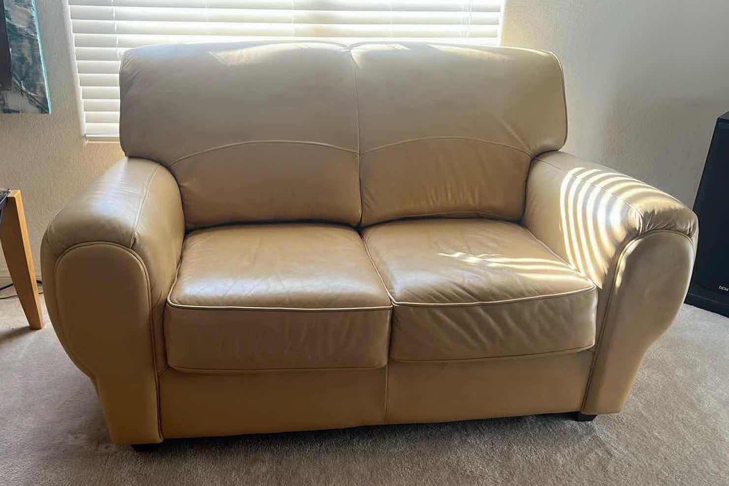 Photo 1 of SEALY SANDALWOOD LEATHER LOVE SEAT 64" x 35"