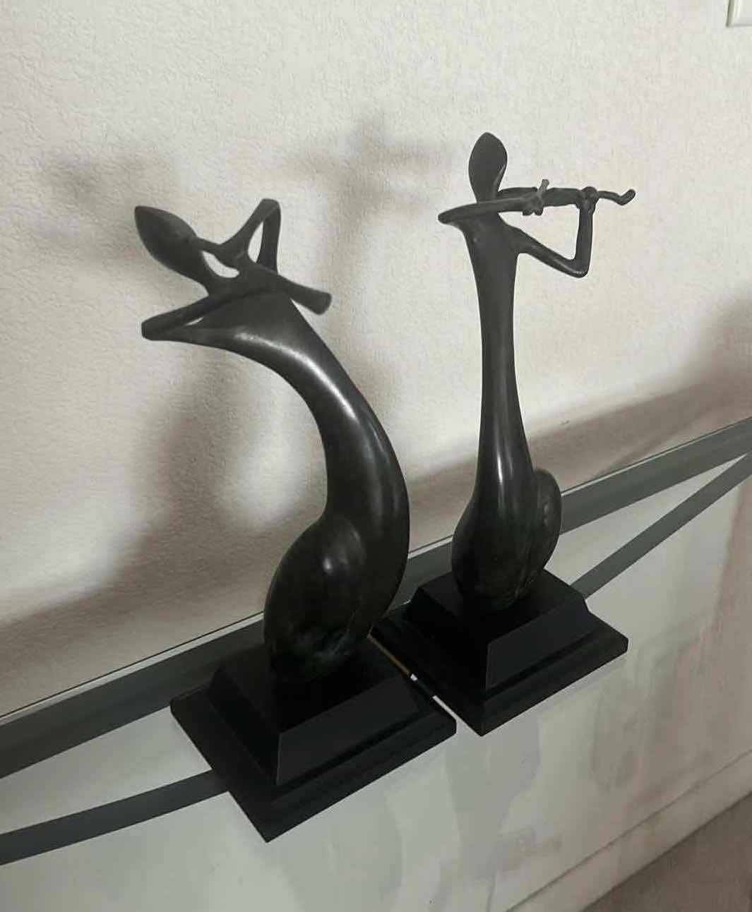 Photo 1 of 2-COLLECTIBLE BLACK METAL "MUSICIAN" STATUE'S W 5" H13"