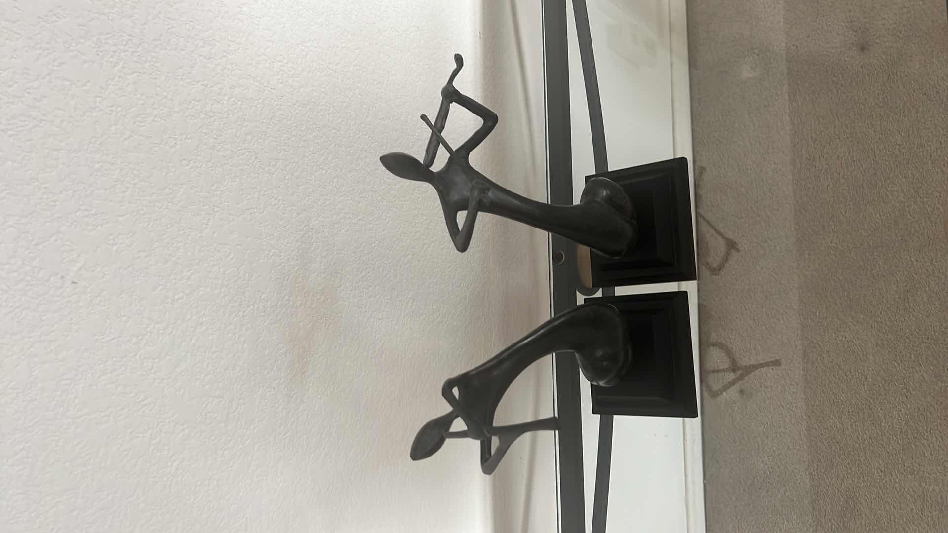 Photo 1 of 2-COLLECTIBLE BLACK METAL "MUSICIAN" STATUE'S W 5" H13"