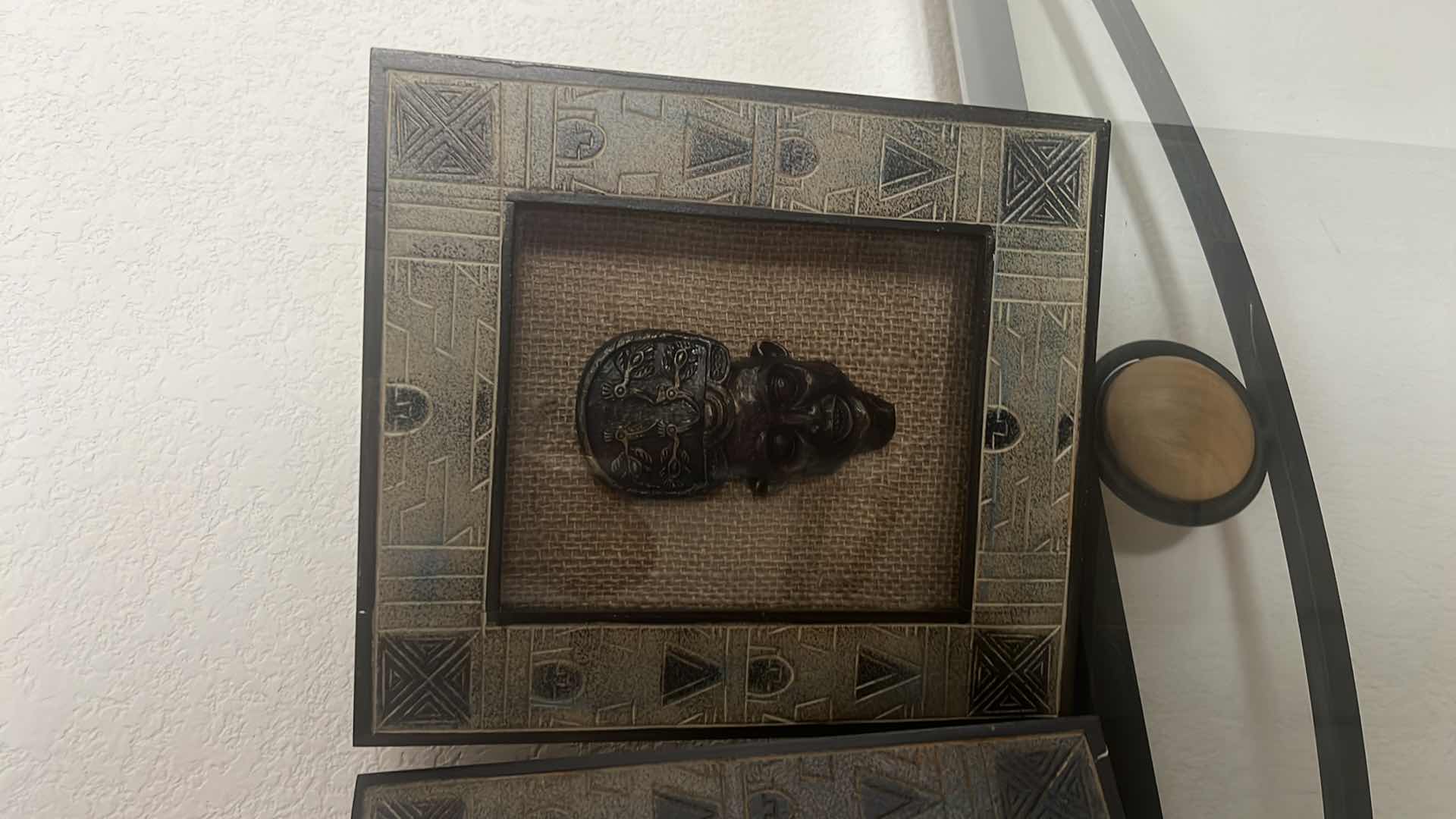 Photo 1 of 2-AFRICAN FACES IN WOOD W GLASS SHADOW BOX WALL ART 9" x 10"