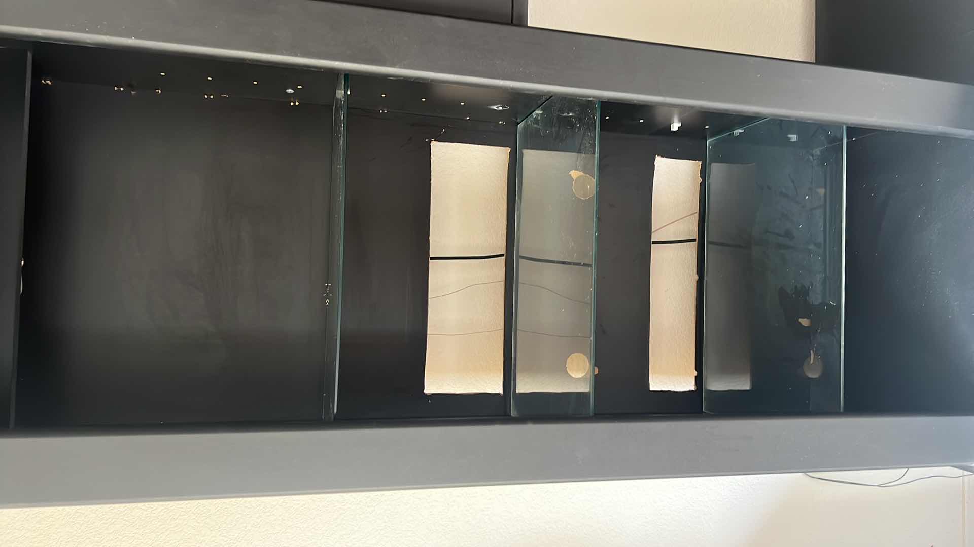 Photo 1 of BLACK PRESSED WOOD 4PC ENTERTAINMENT CENTER W GLASS SHELVES 80" x 22" H77"