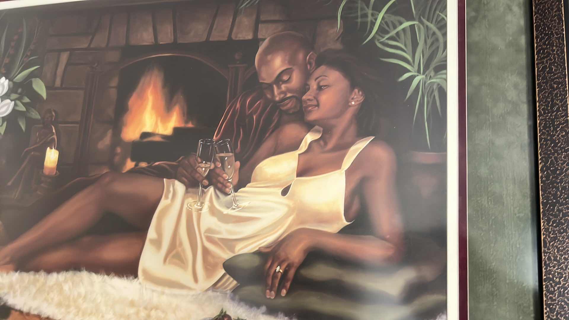 Photo 4 of FRAMED "COUPLE BY FIREPLACE" SIGNED ARTWORK 44" x 34"