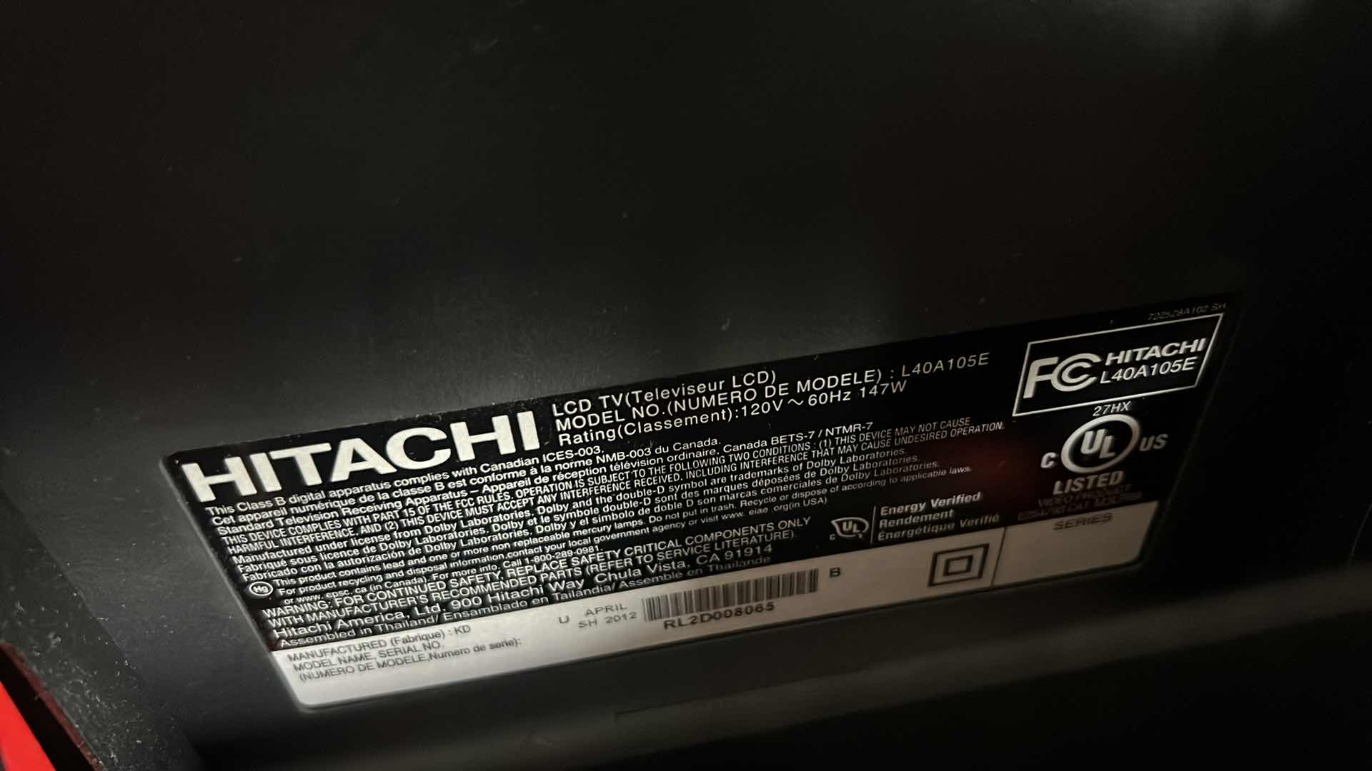 Photo 1 of 40" HITACHI TV W REMOTE ON SMOKED GLASS SWIVEL ARM ENTERTAINMENT CENTER